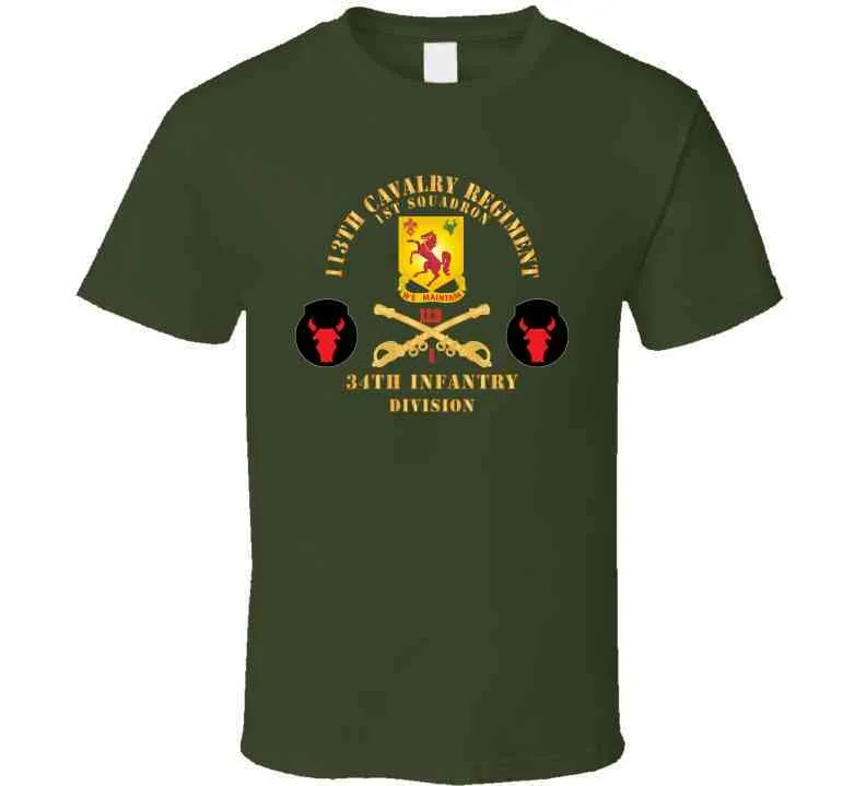 113th Cavalry Regiment - Cav Br - Dui - 1st Squadron W Red Regt Txt - 34th Id - Ssi X 300 T Shirt