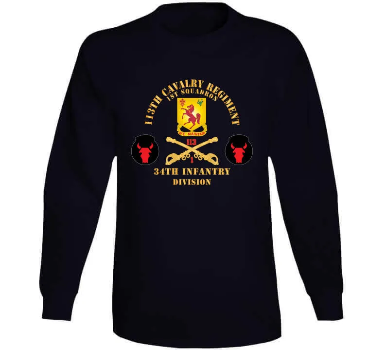 113th Cavalry Regiment - Cav Br - Dui - 1st Squadron W Red Regt Txt - 34th Id - Ssi X 300 T Shirt