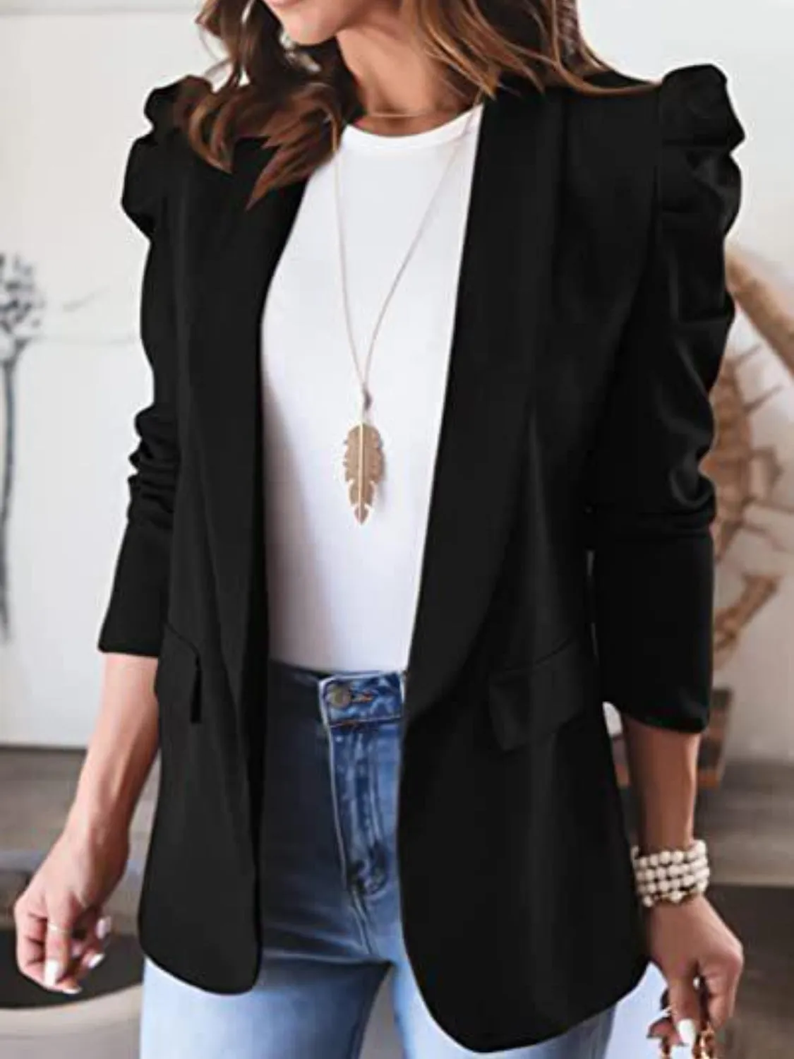 4 Elegant Collared Puff Sleeve Blazer