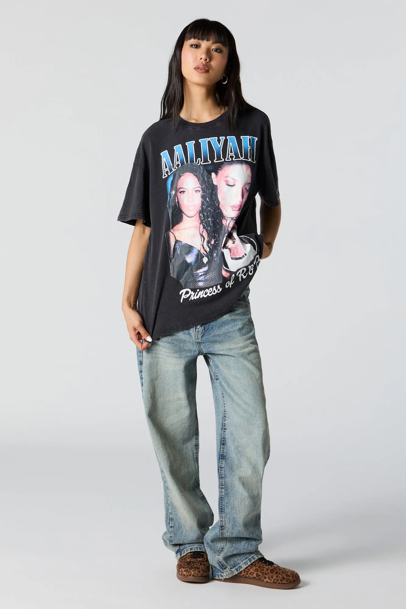 Aaliyah Graphic Washed Boyfriend T-Shirt