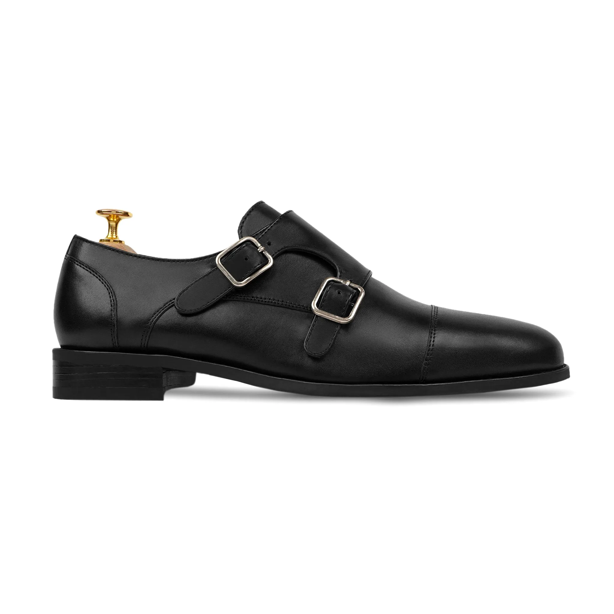 Allin - Men's Black Calf Leather Double Monkstrap