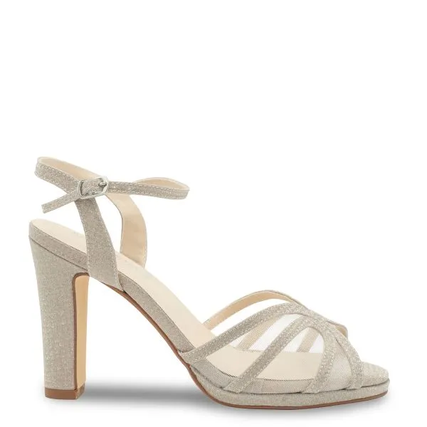 Anya Double Strap Heel | Champagne, Silver