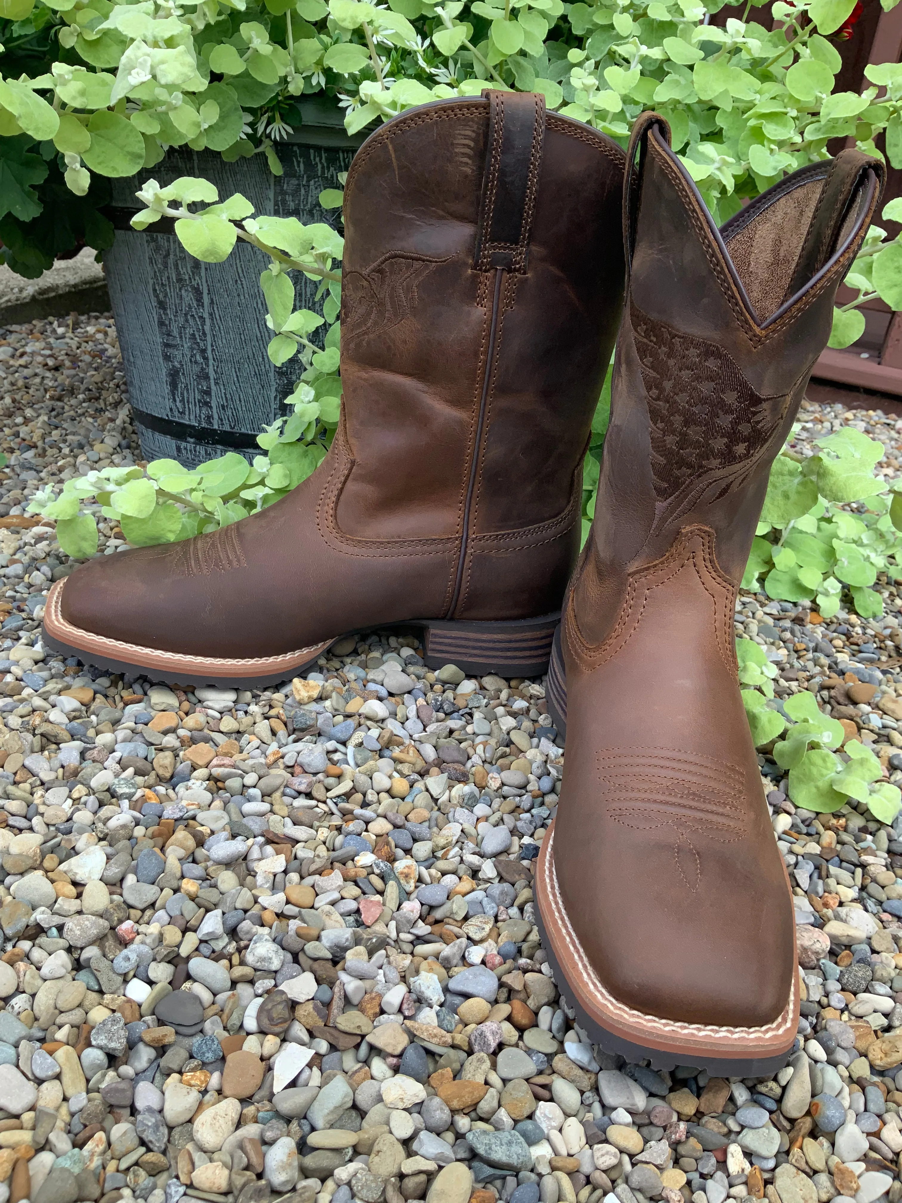 Ariat Men's Distressed Fly High Hybrid Brown Square Toe Western Boots 10040419