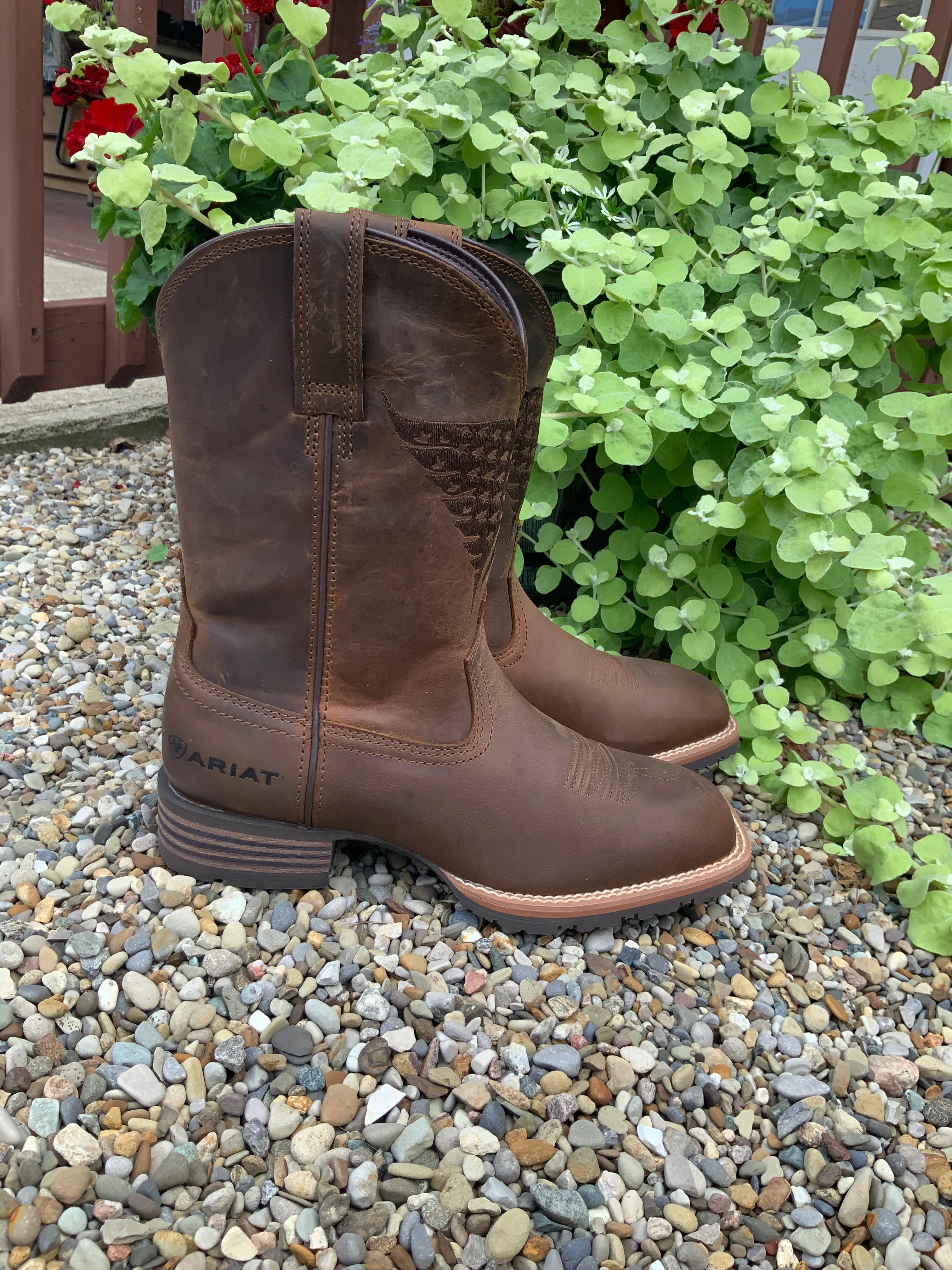 Ariat Men's Distressed Fly High Hybrid Brown Square Toe Western Boots 10040419