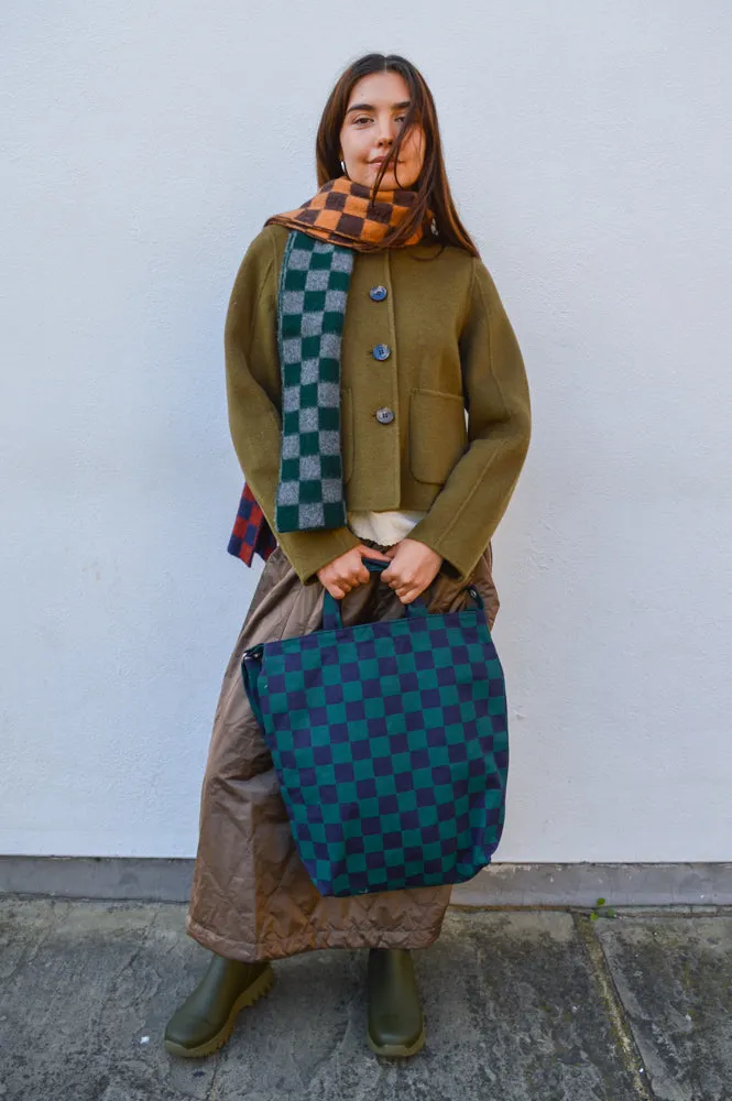 Baggu Navy Green Check Zip Duck Tote Bag