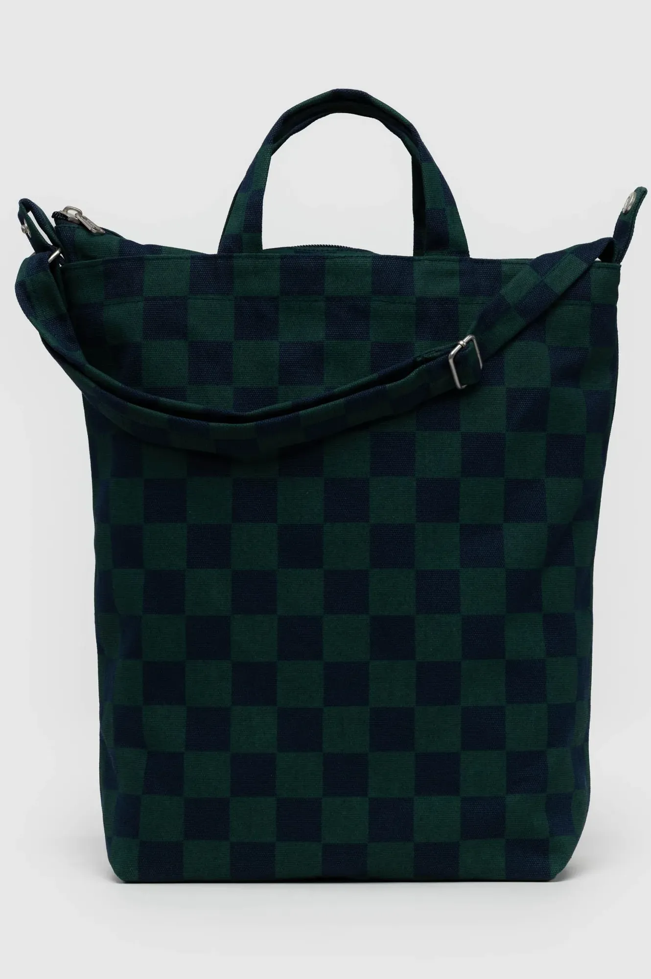 Baggu Navy Green Check Zip Duck Tote Bag