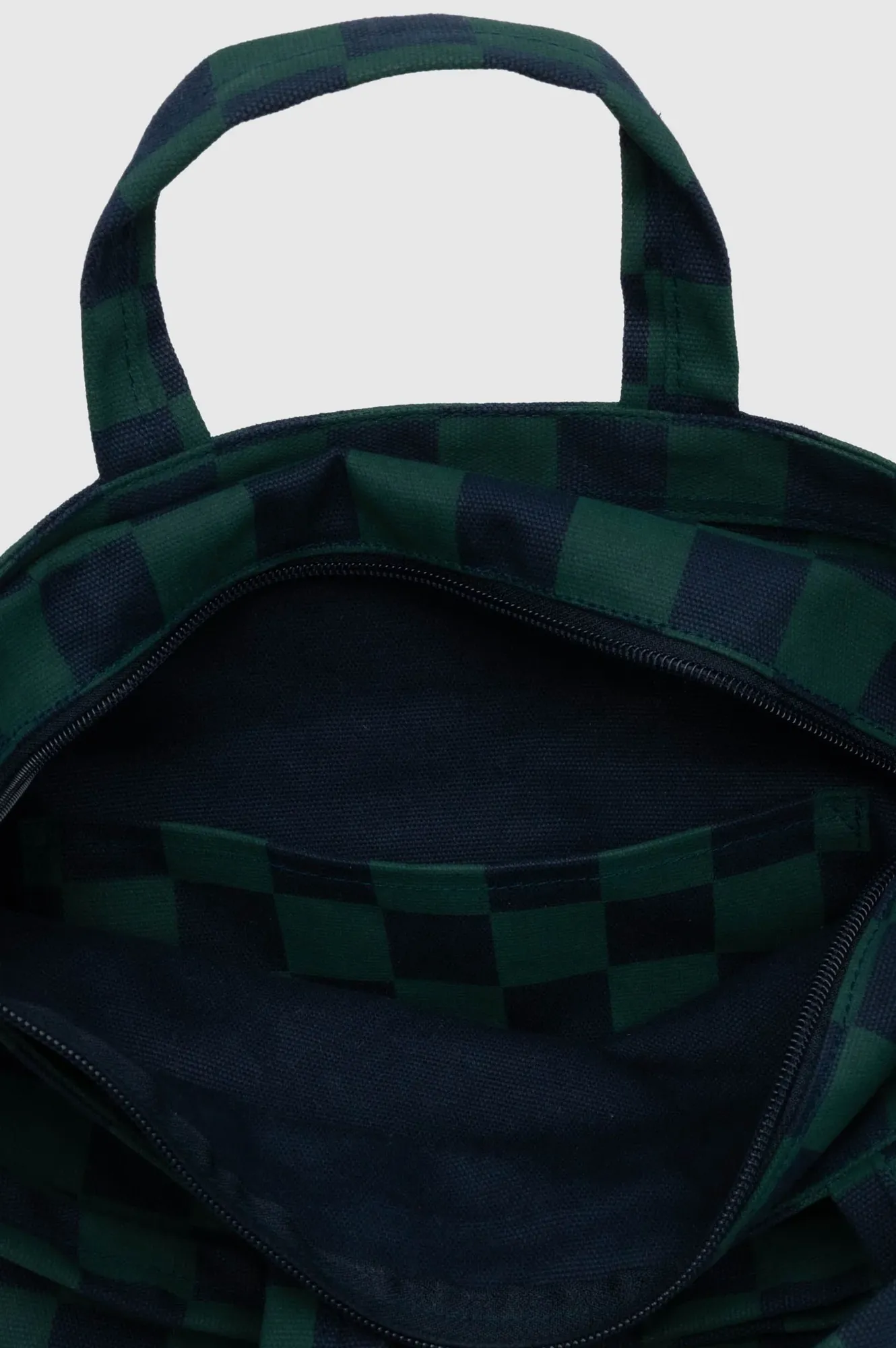 Baggu Navy Green Check Zip Duck Tote Bag