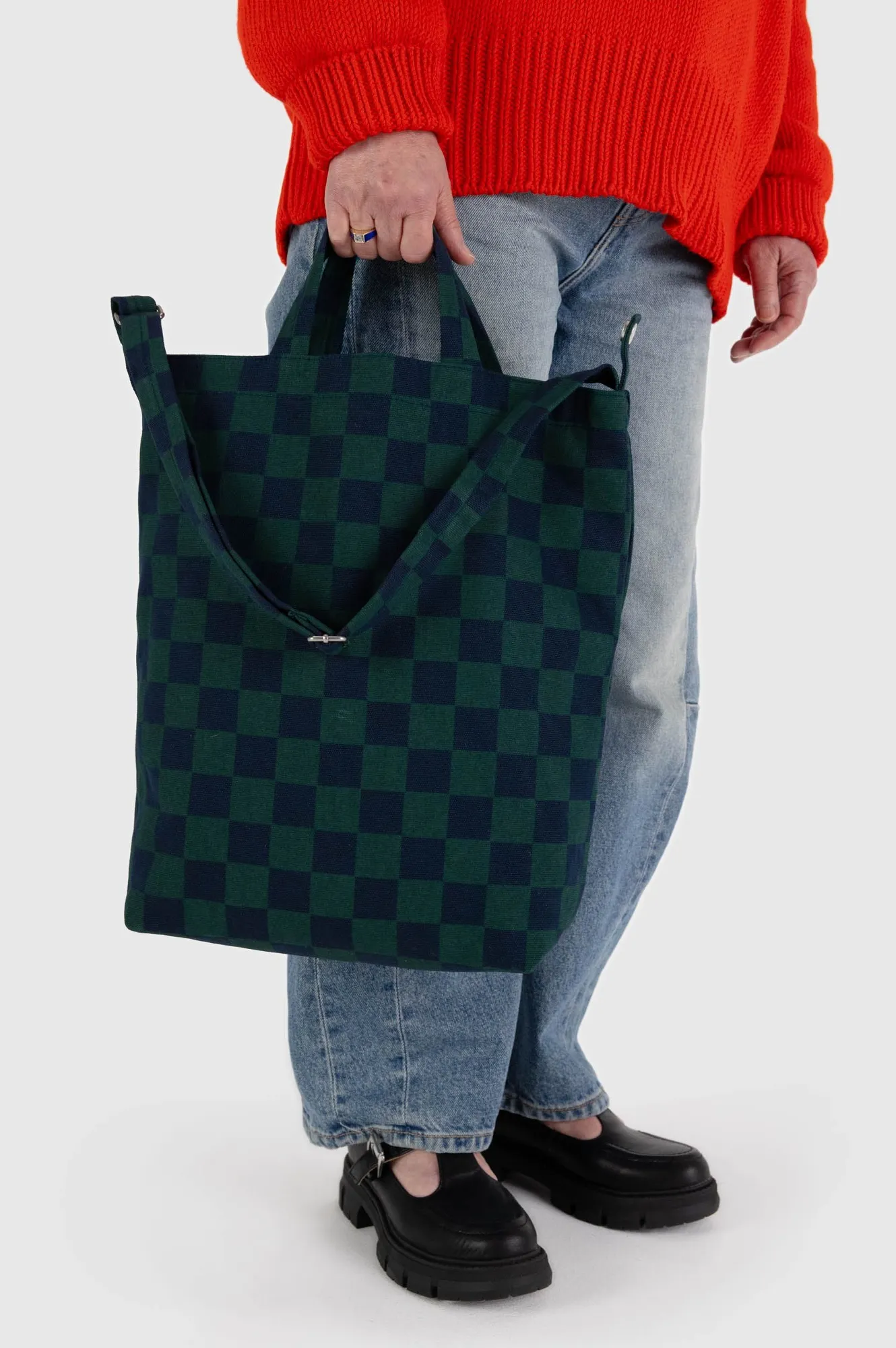 Baggu Navy Green Check Zip Duck Tote Bag