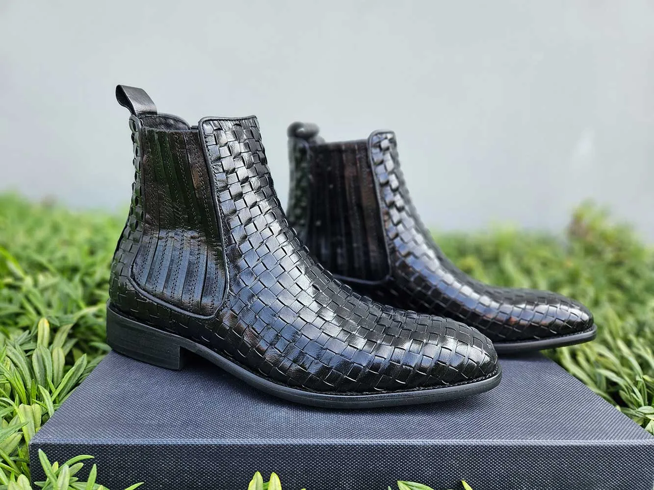 Basket Weave Leather Chelsea Boot