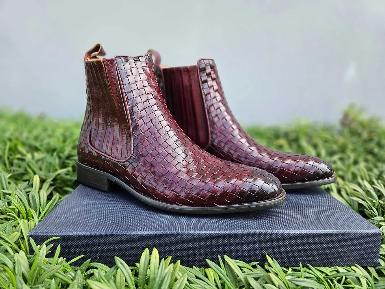 Basket Weave Leather Chelsea Boot