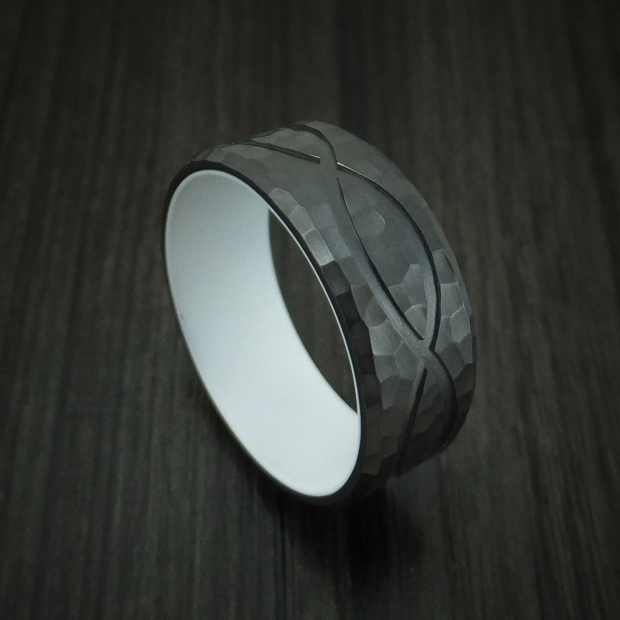 Black Zirconium Hammered Celtic Infinity Design Men's Ring with Cerakote Sleeve Custom Made Band