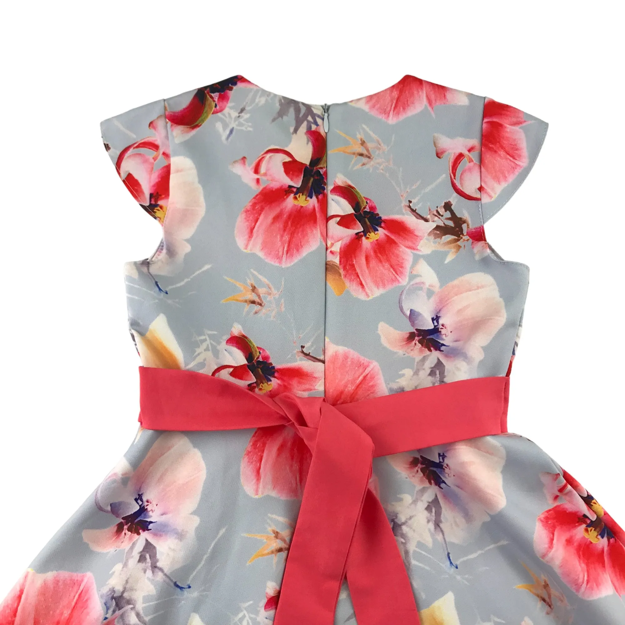 Blue floral dress 5-6 years pink flower print pattern and belt