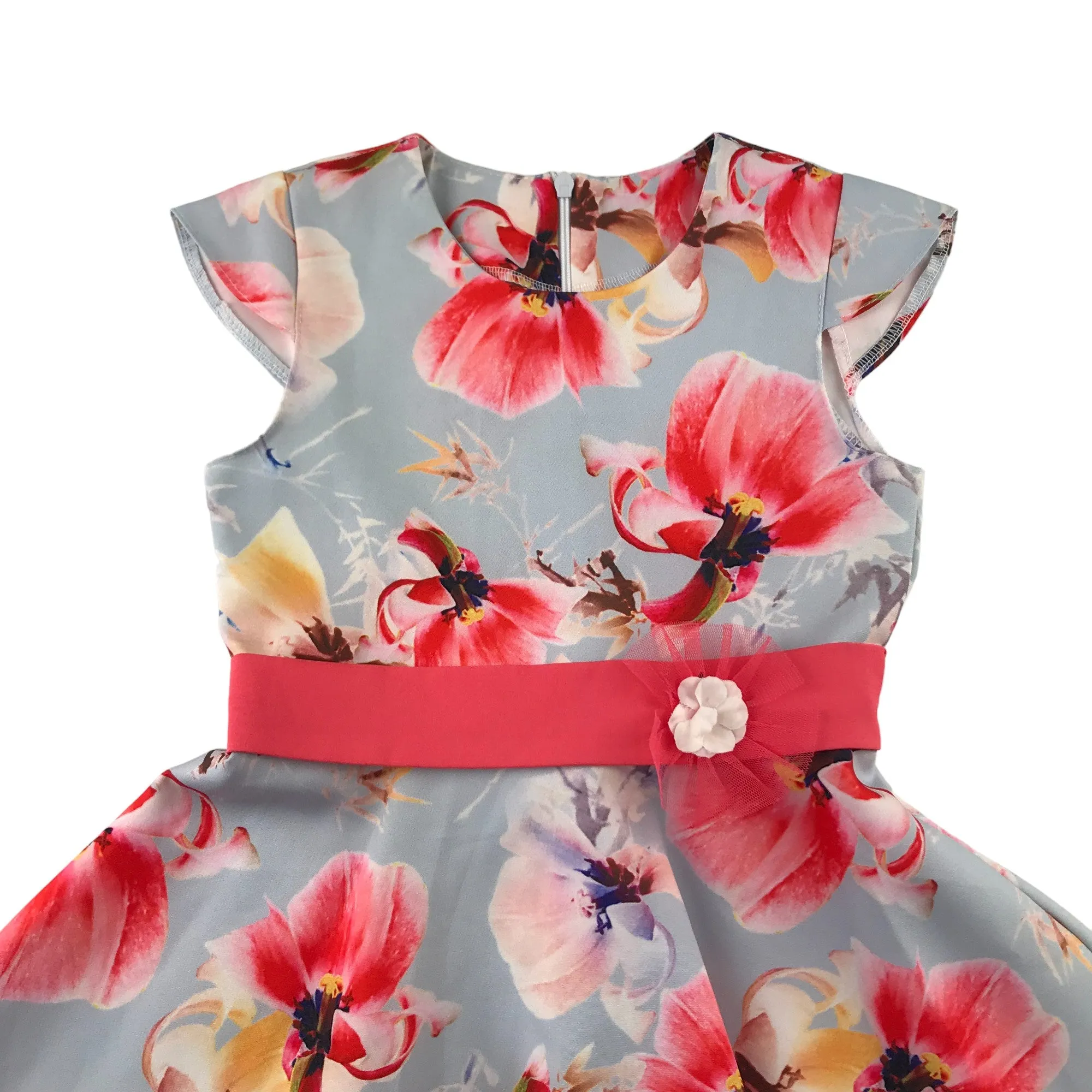 Blue floral dress 5-6 years pink flower print pattern and belt