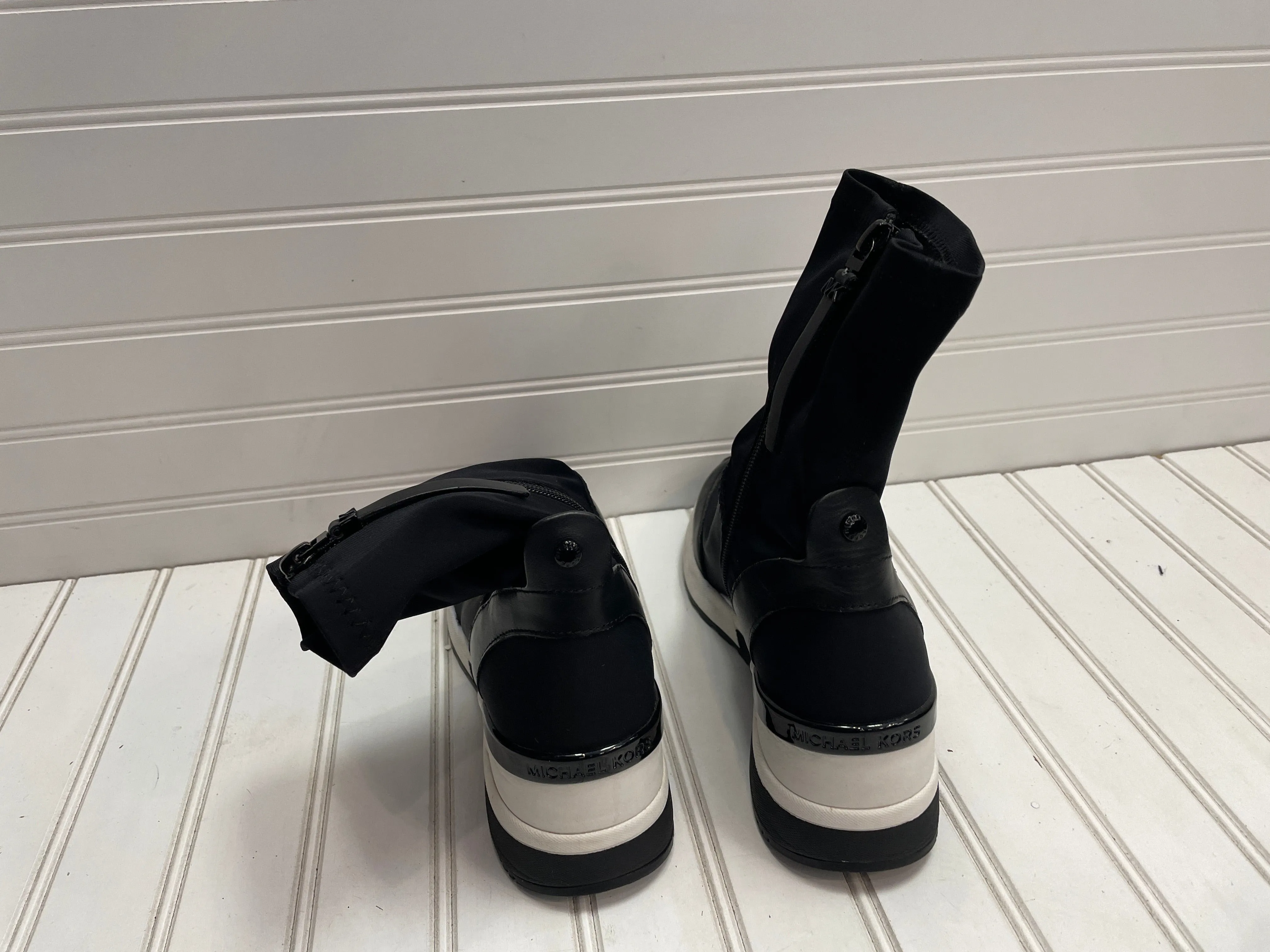 Boots Designer By Michael Kors In Black & White, Size: 7