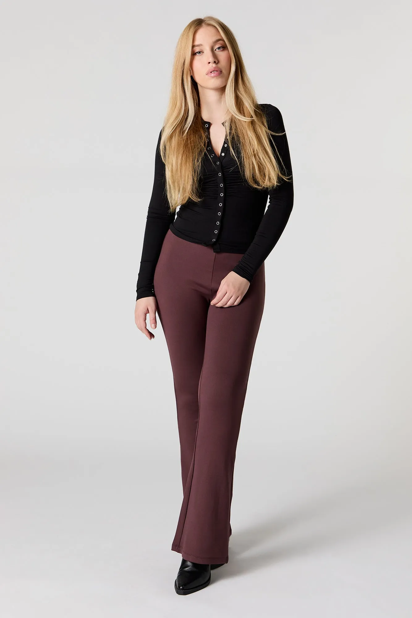 Button Front Cinched Long Sleeve Top