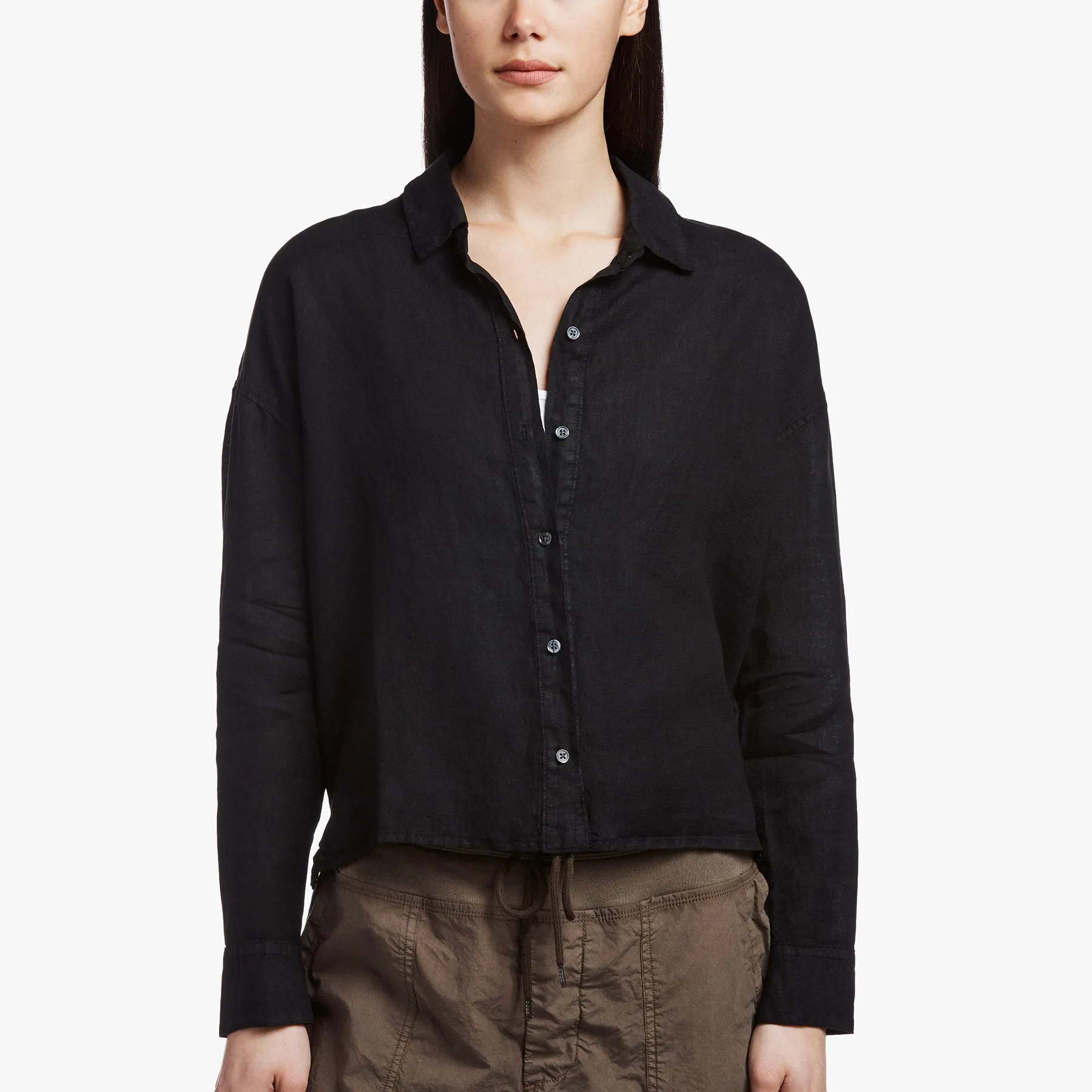 Canvas Linen Boxy Shirt - Black