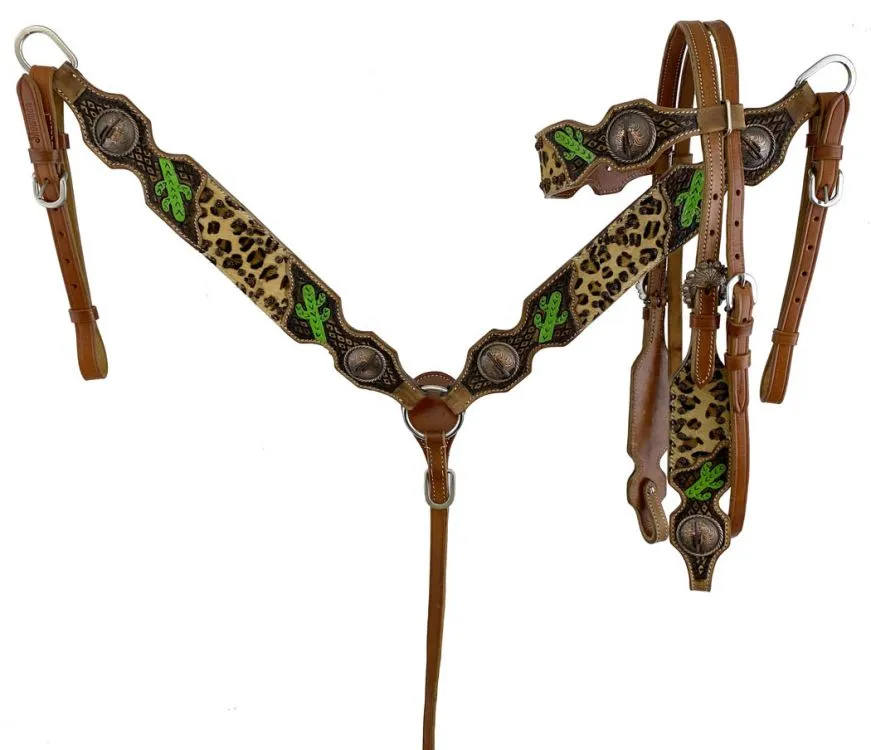 Cheetah & Painted Cactus Headstall Set