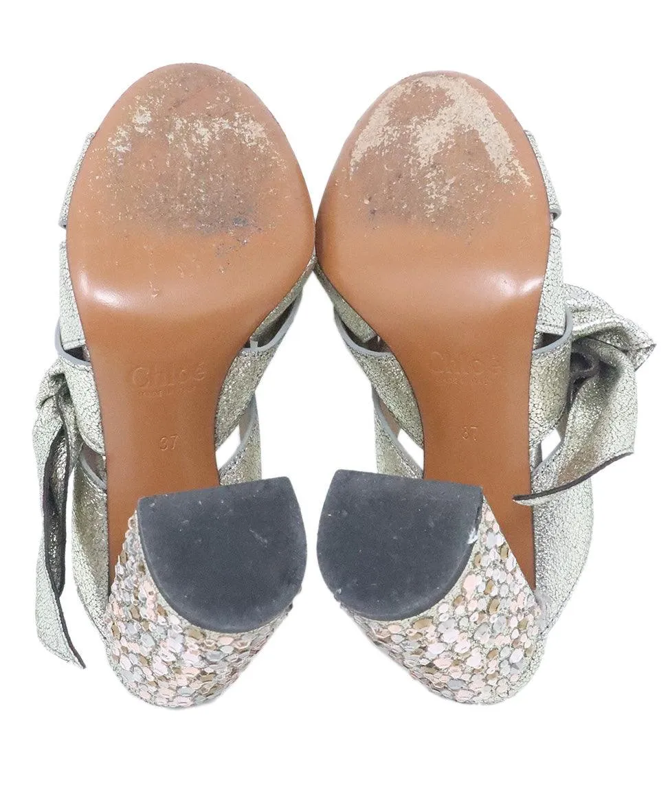 Chloe Silver Rhinestone Heeled Slides sz 7