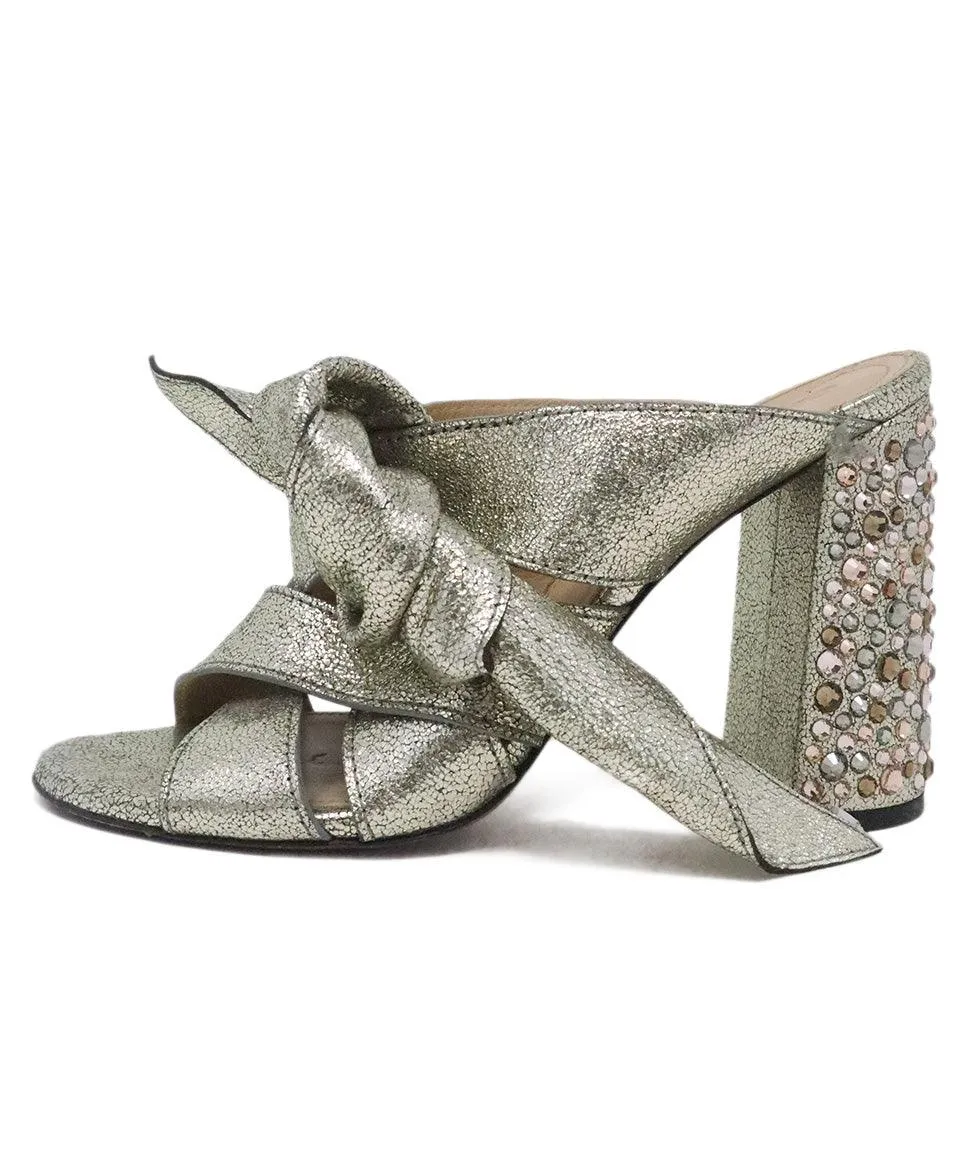 Chloe Silver Rhinestone Heeled Slides sz 7