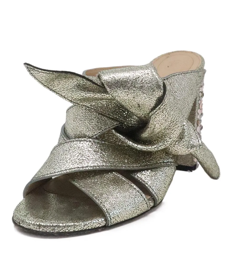 Chloe Silver Rhinestone Heeled Slides sz 7