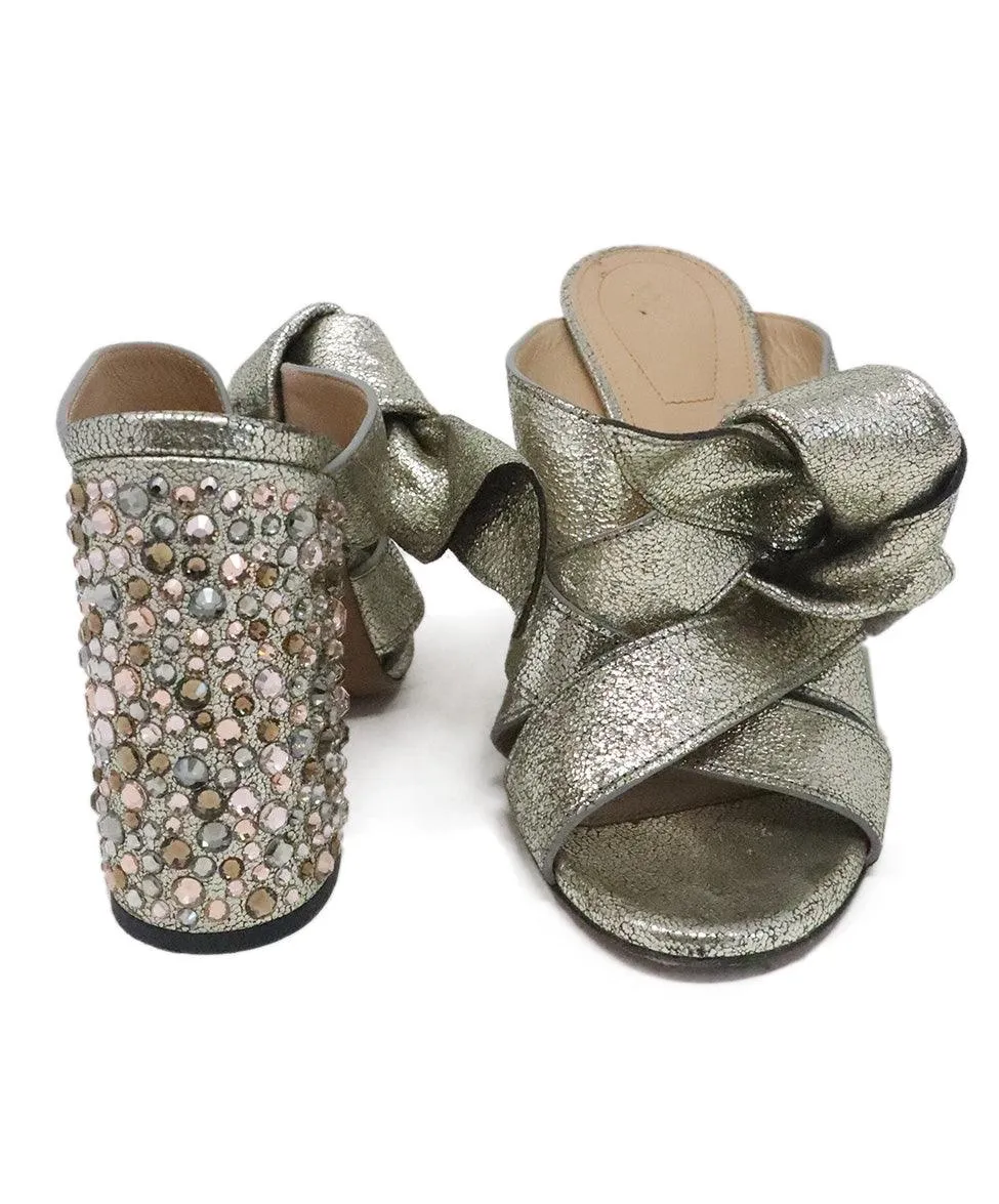 Chloe Silver Rhinestone Heeled Slides sz 7