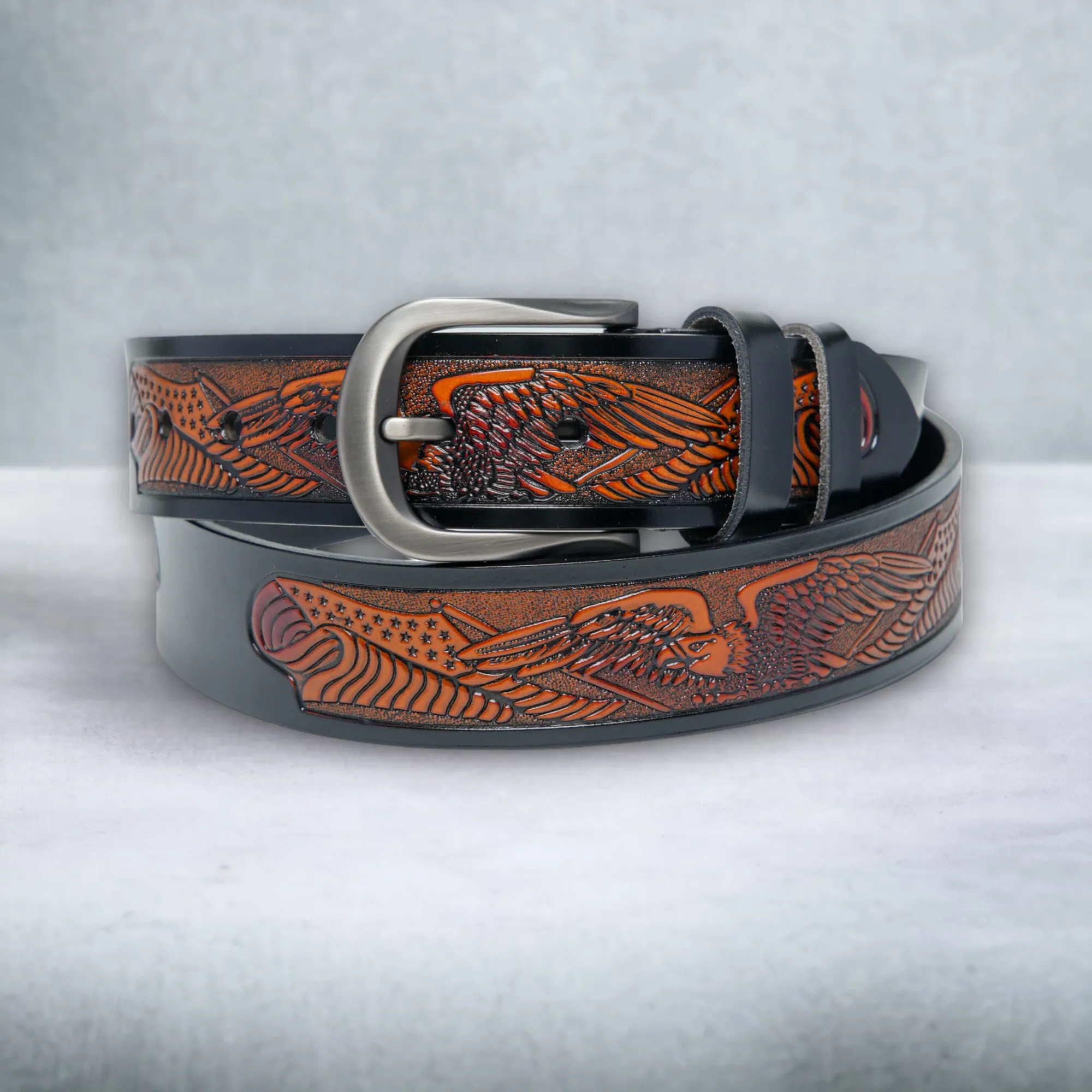 Chokore Eagle Engraved Pure Leather Belt (Black)