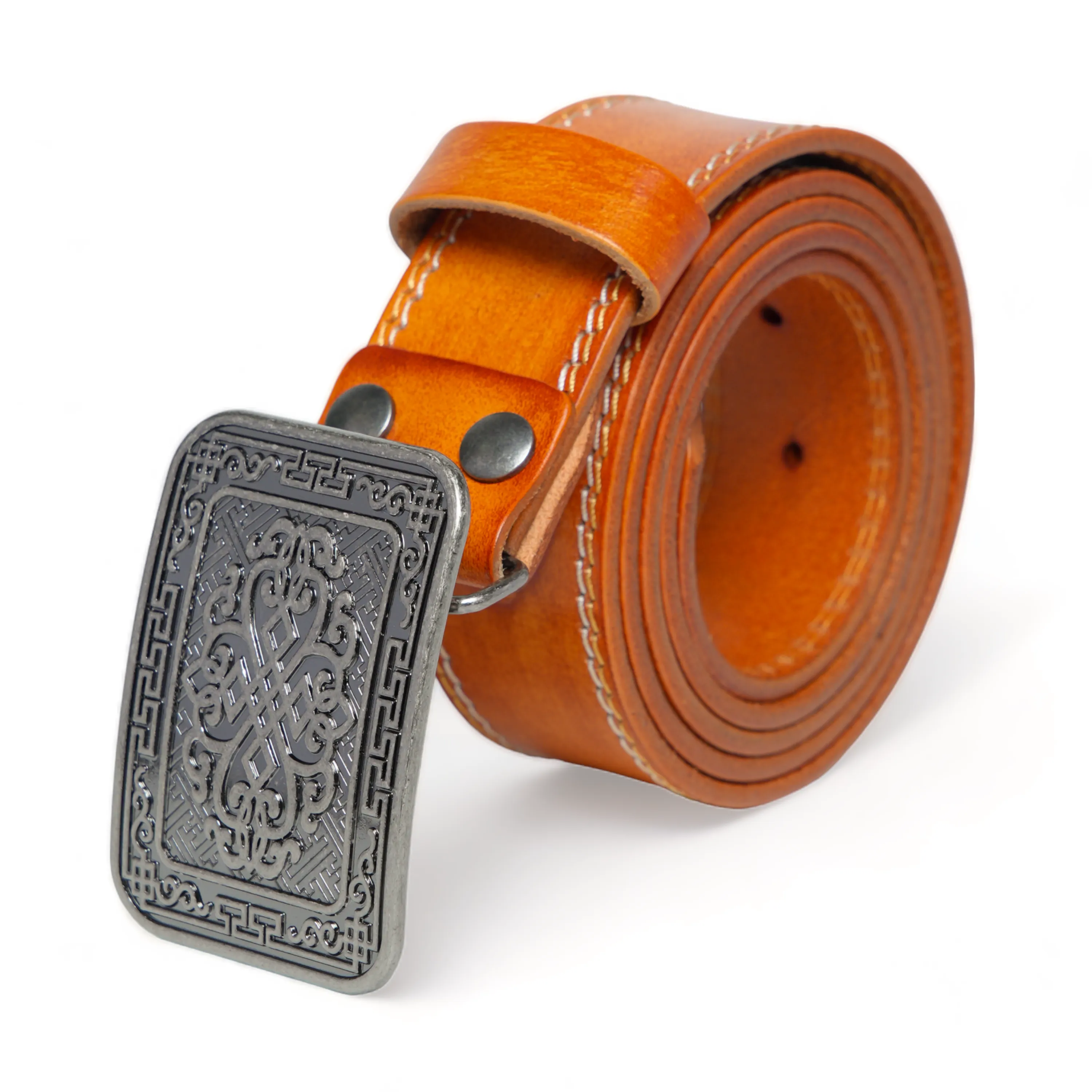 Chokore Embossed Pure Leather Belt with Stitching Details (Camel)