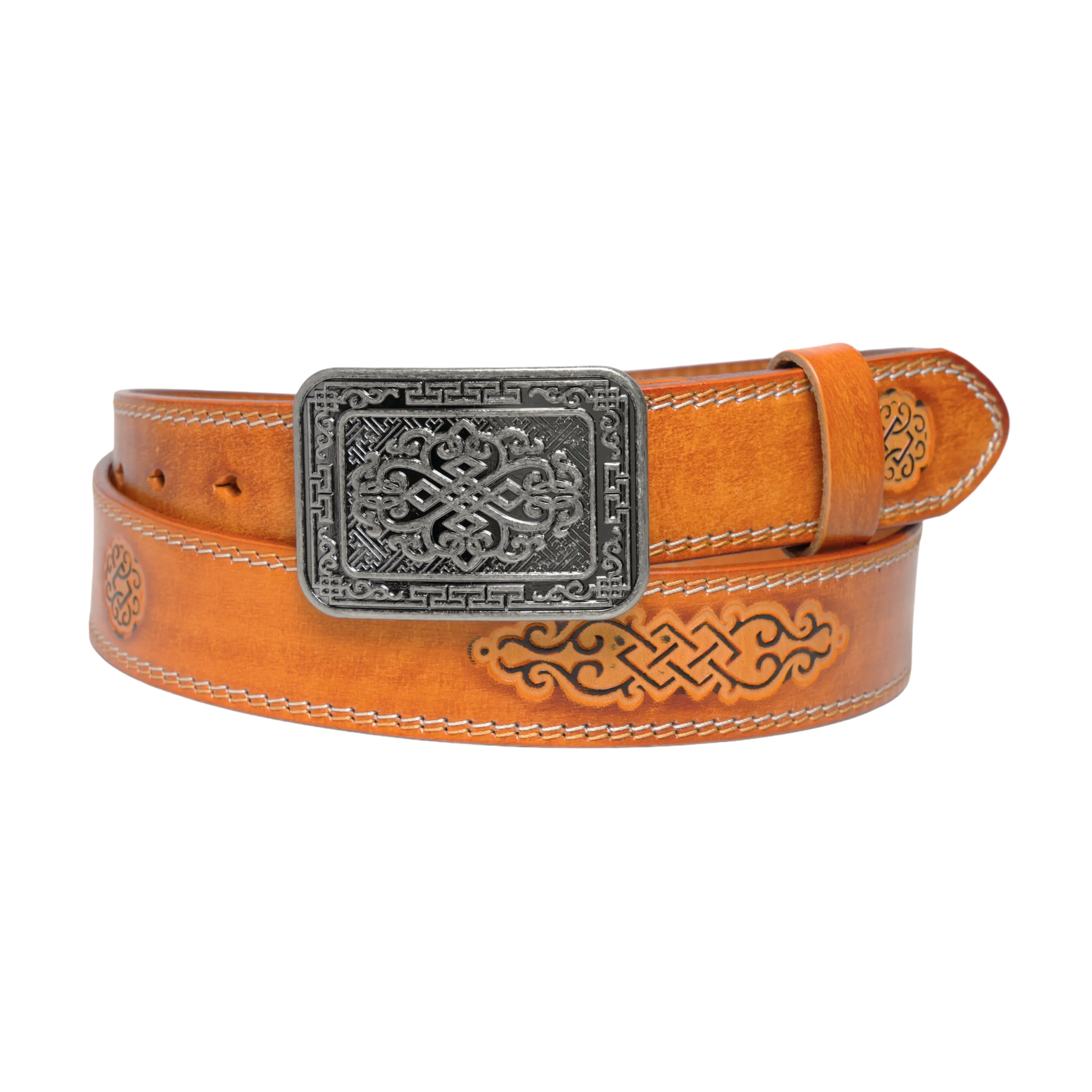 Chokore Embossed Pure Leather Belt with Stitching Details (Camel)