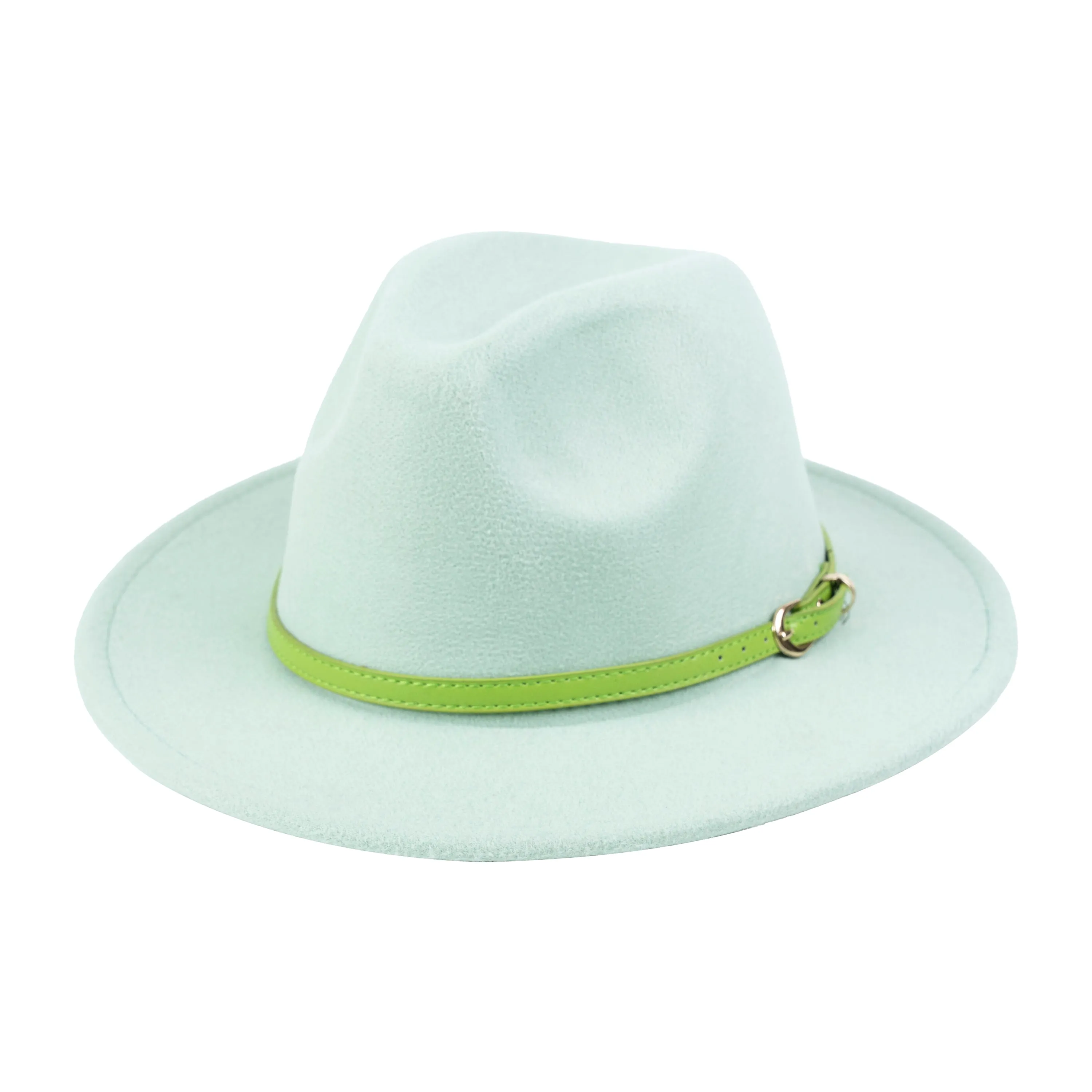 Chokore Fedora Hat with Green PU Leather Belt (Light Green)