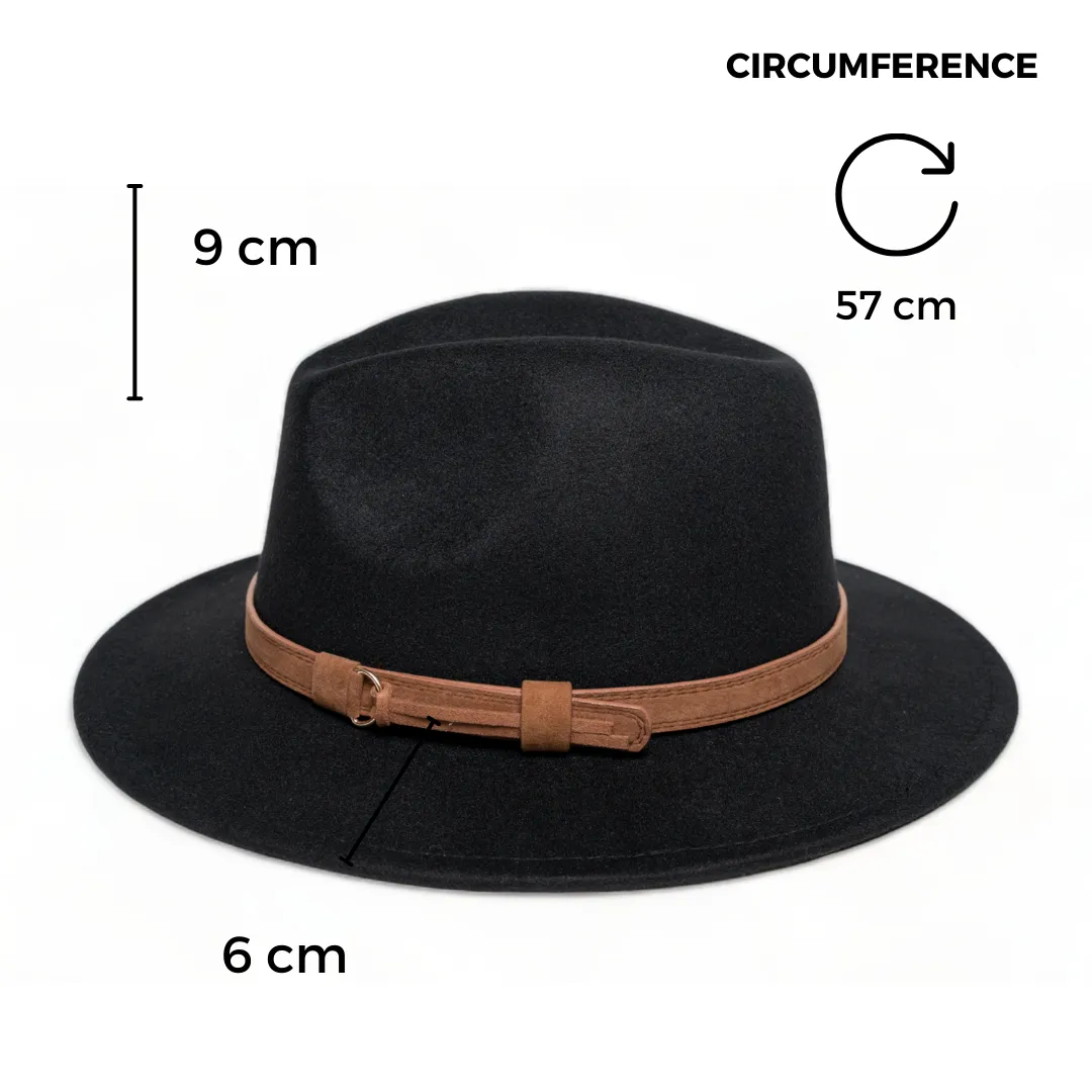 Chokore Pinched Fedora Hat with PU Leather Belt (Black)