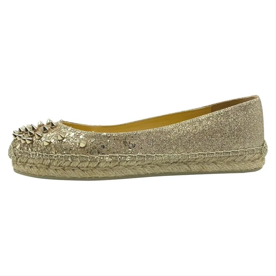 Christian Louboutin Gold Aliochette Glitter Espadrille Mules/Slides US 6