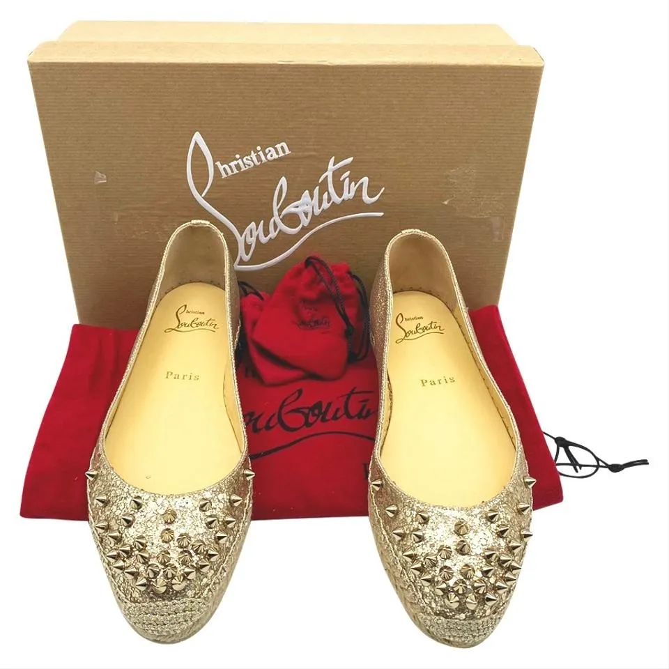 Christian Louboutin Gold Aliochette Glitter Espadrille Mules/Slides US 6