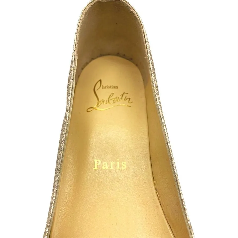 Christian Louboutin Gold Aliochette Glitter Espadrille Mules/Slides US 6