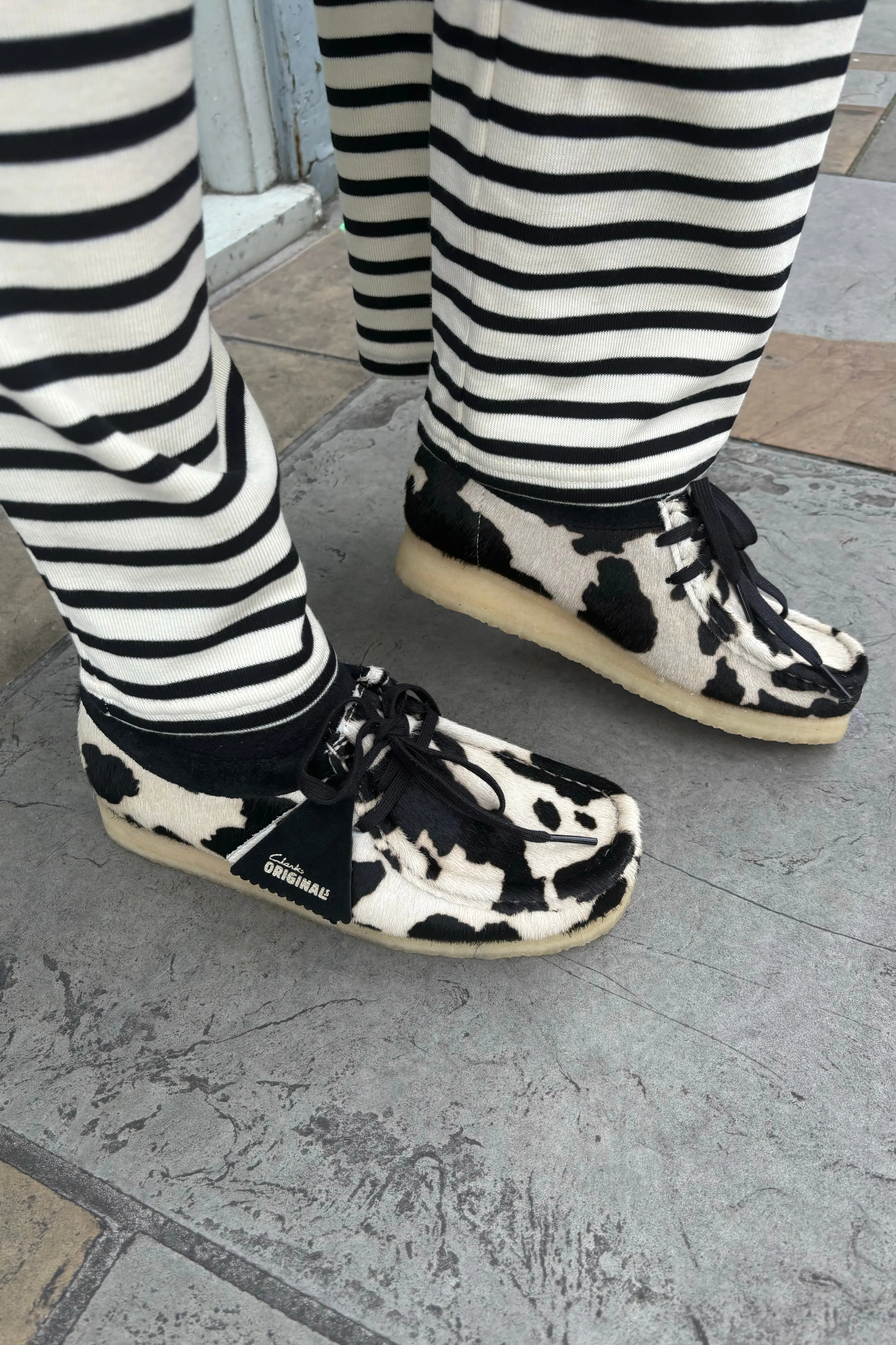 Stylish Clarks Wallabee Footwear in Unique Cow Print Design