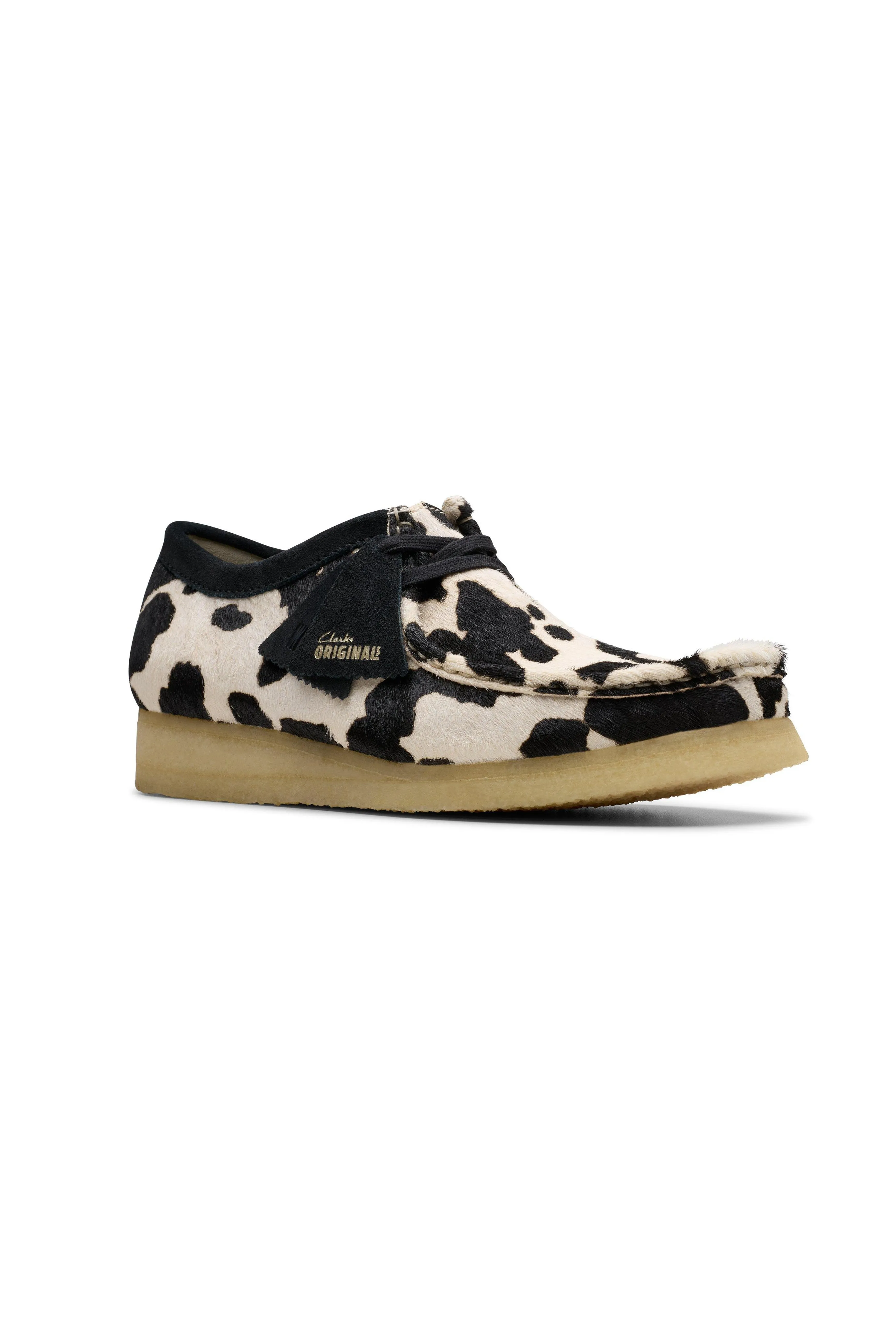 Stylish Clarks Wallabee Footwear in Unique Cow Print Design