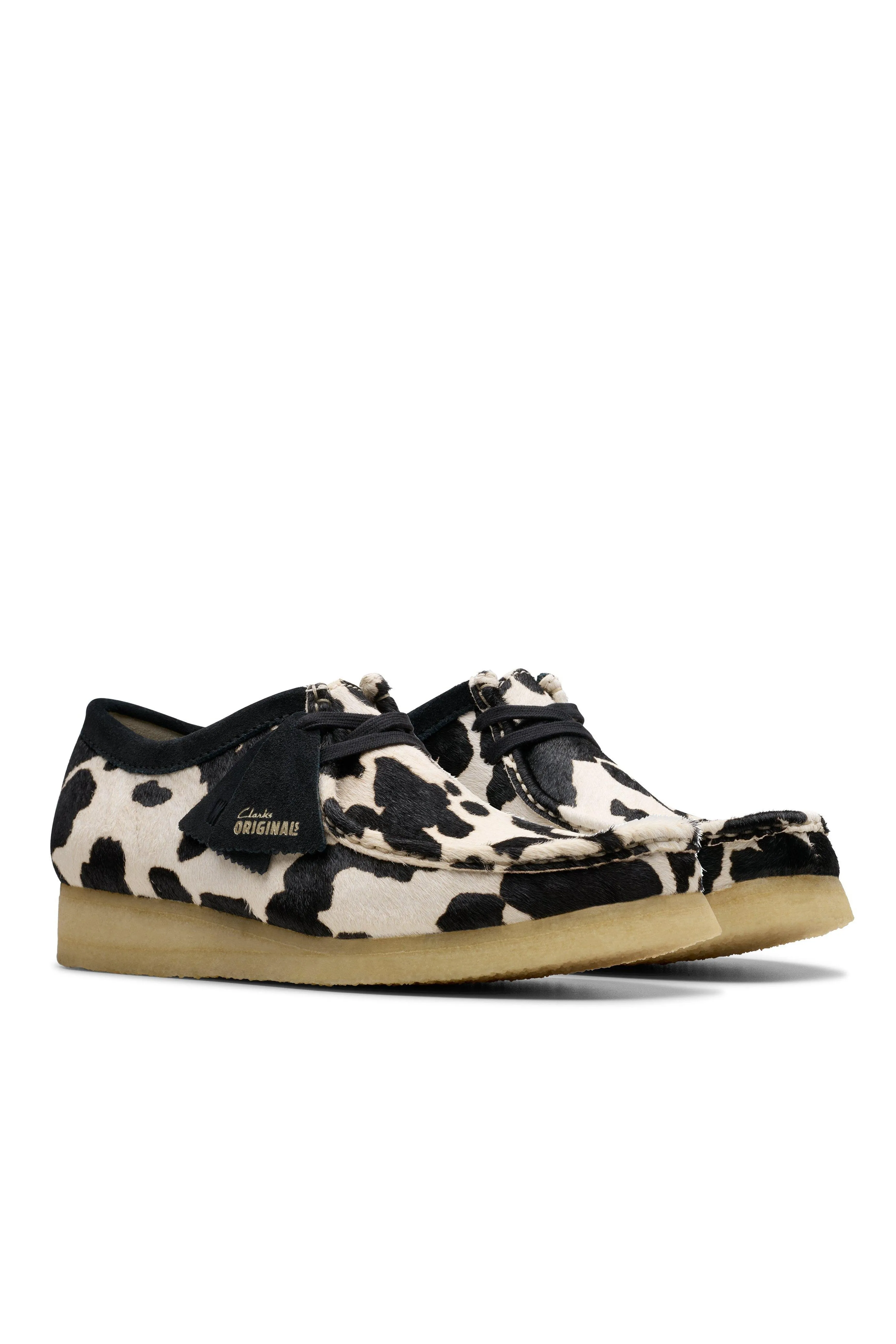 Stylish Clarks Wallabee Footwear in Unique Cow Print Design