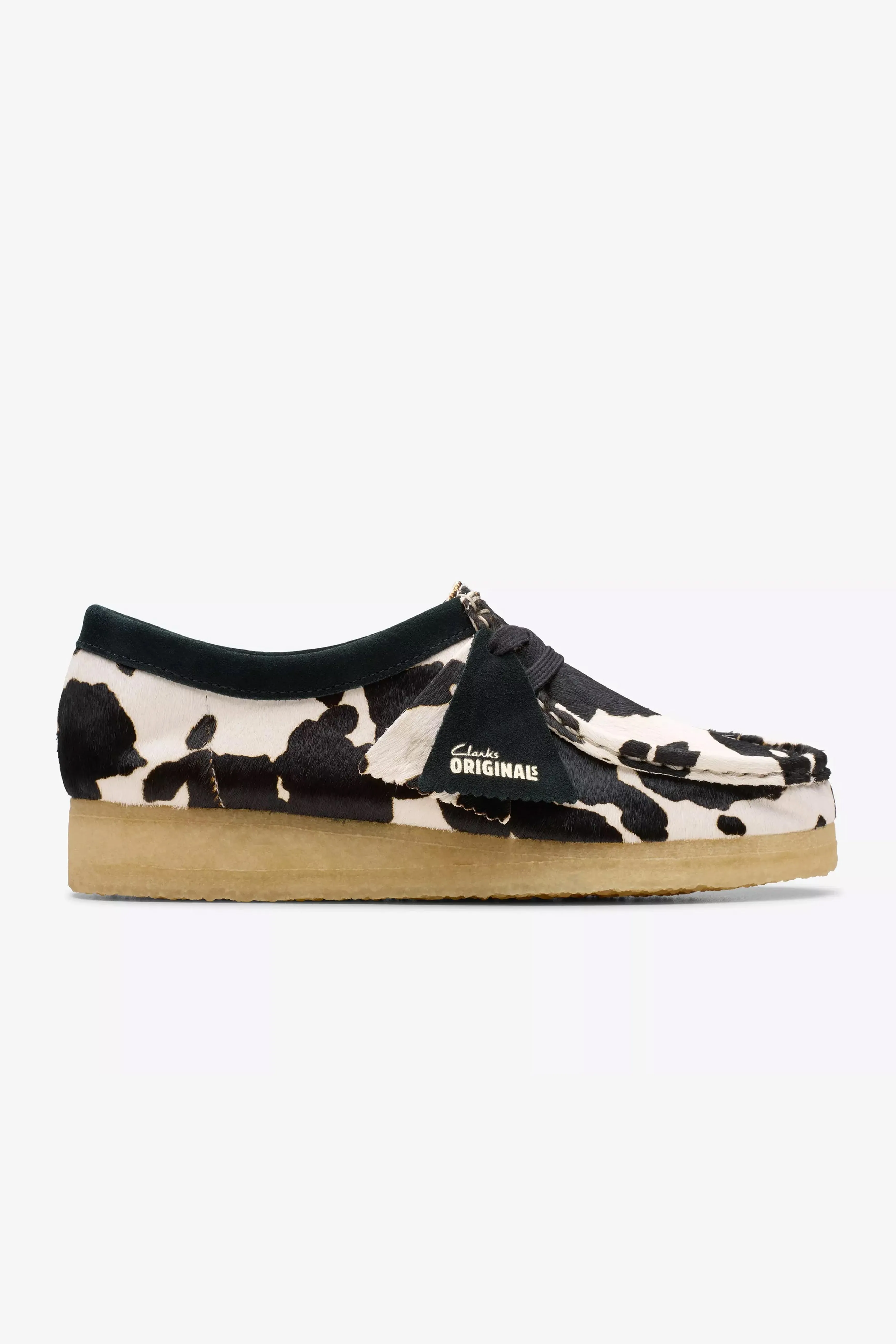 Stylish Clarks Wallabee Footwear in Unique Cow Print Design