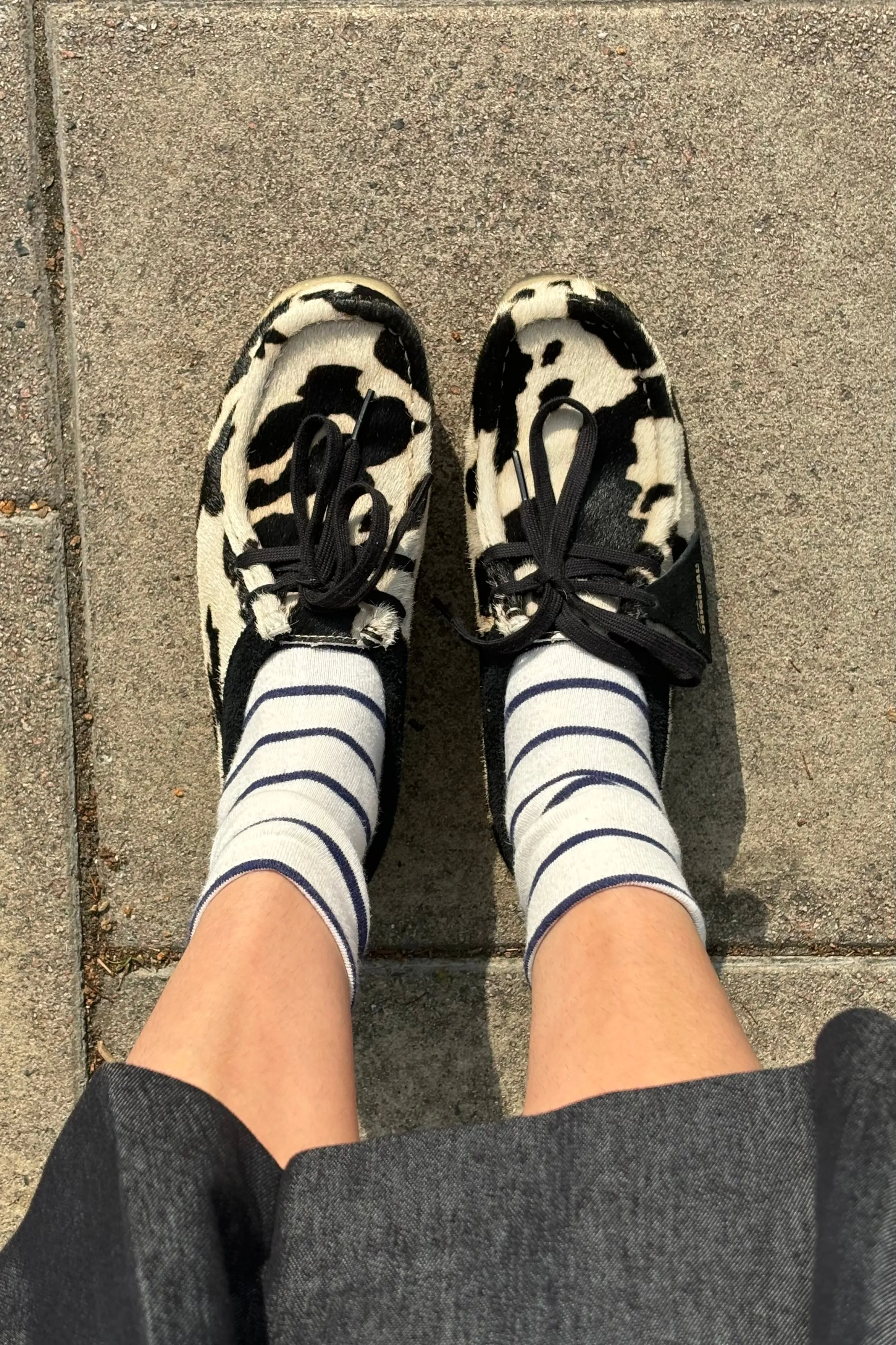 Stylish Clarks Wallabee Footwear in Unique Cow Print Design