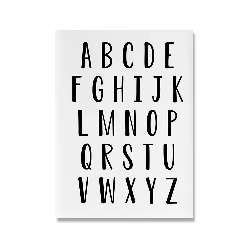 Cute Simple Quotes ABC Alphabet Posters Wall Art Fine Art Canvas Prints For Nursery Room Black and White Prints For Baby's Room Wall Decor