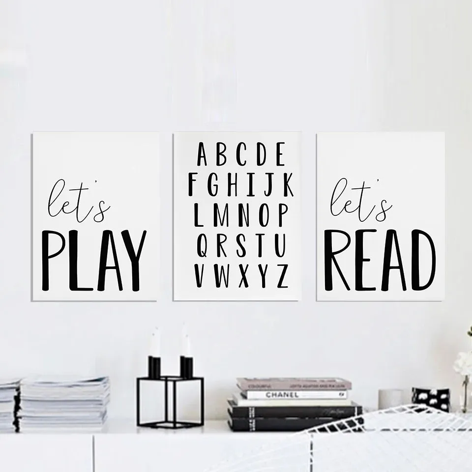 Cute Simple Quotes ABC Alphabet Posters Wall Art Fine Art Canvas Prints For Nursery Room Black and White Prints For Baby's Room Wall Decor