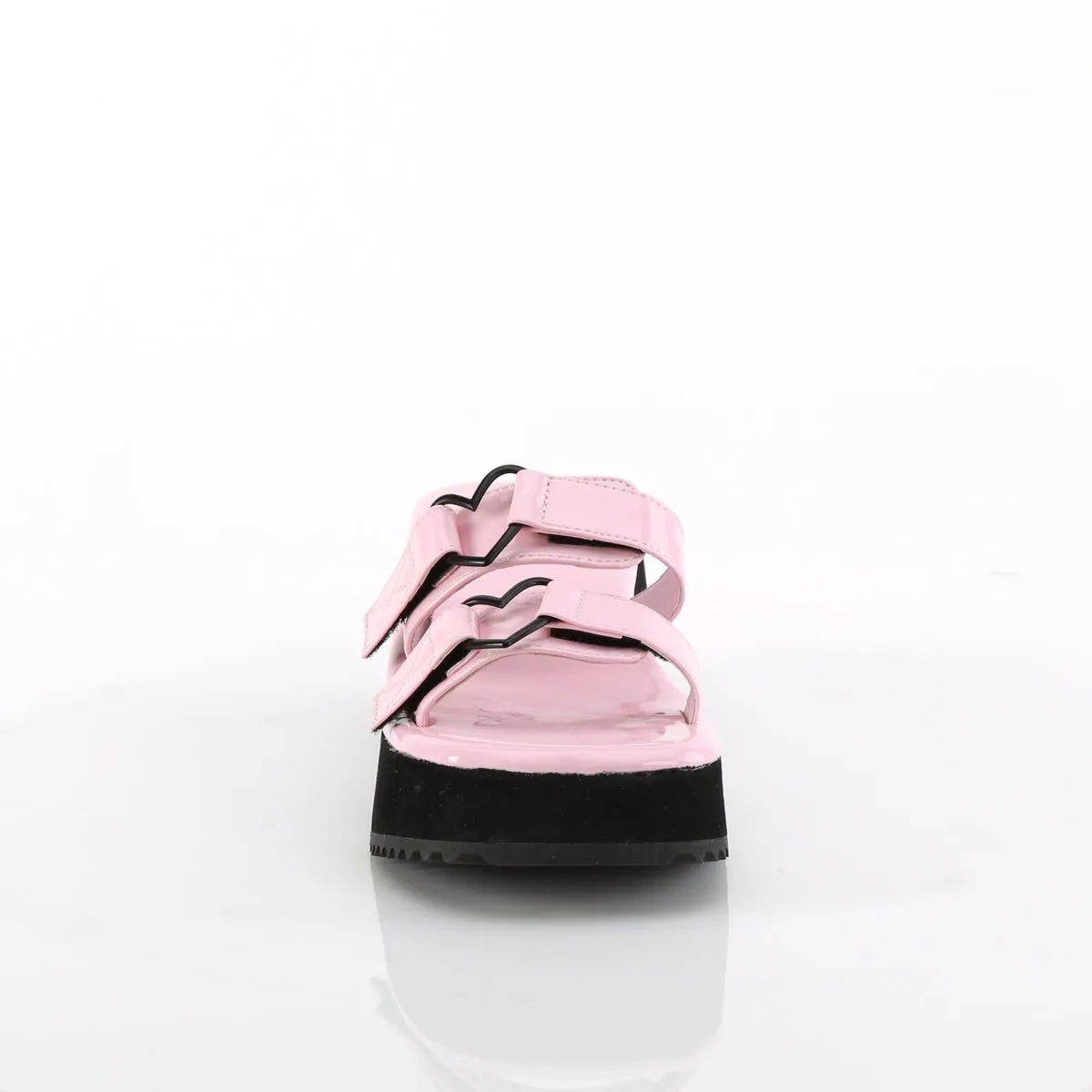 Demonia FLIP-12 | Baby Pink Hologram Patent Sandals