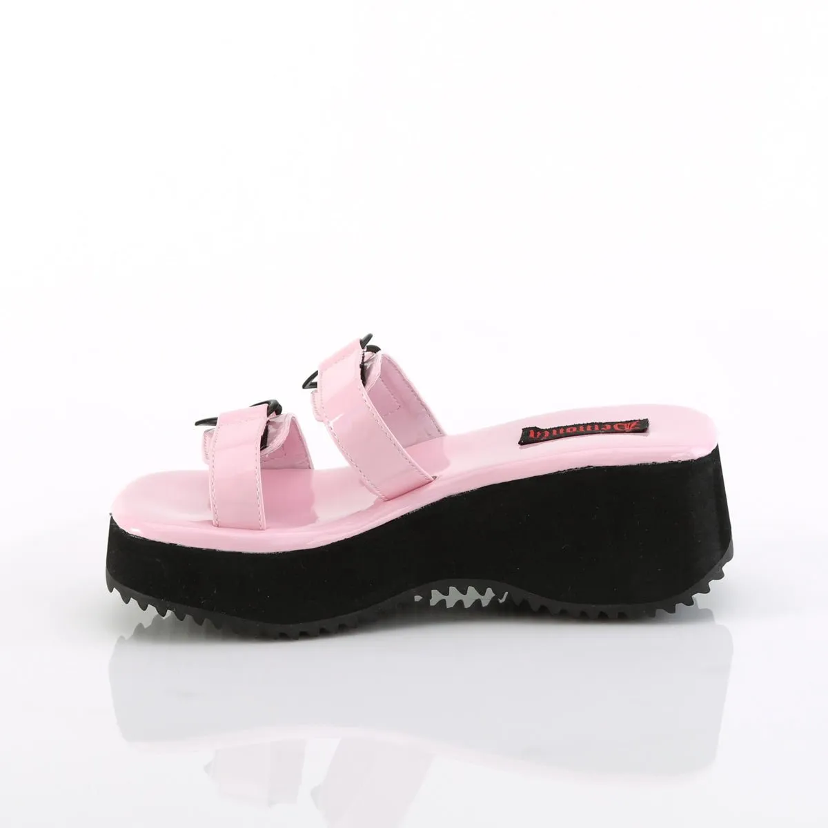 Demonia FLIP-12 | Baby Pink Hologram Patent Sandals