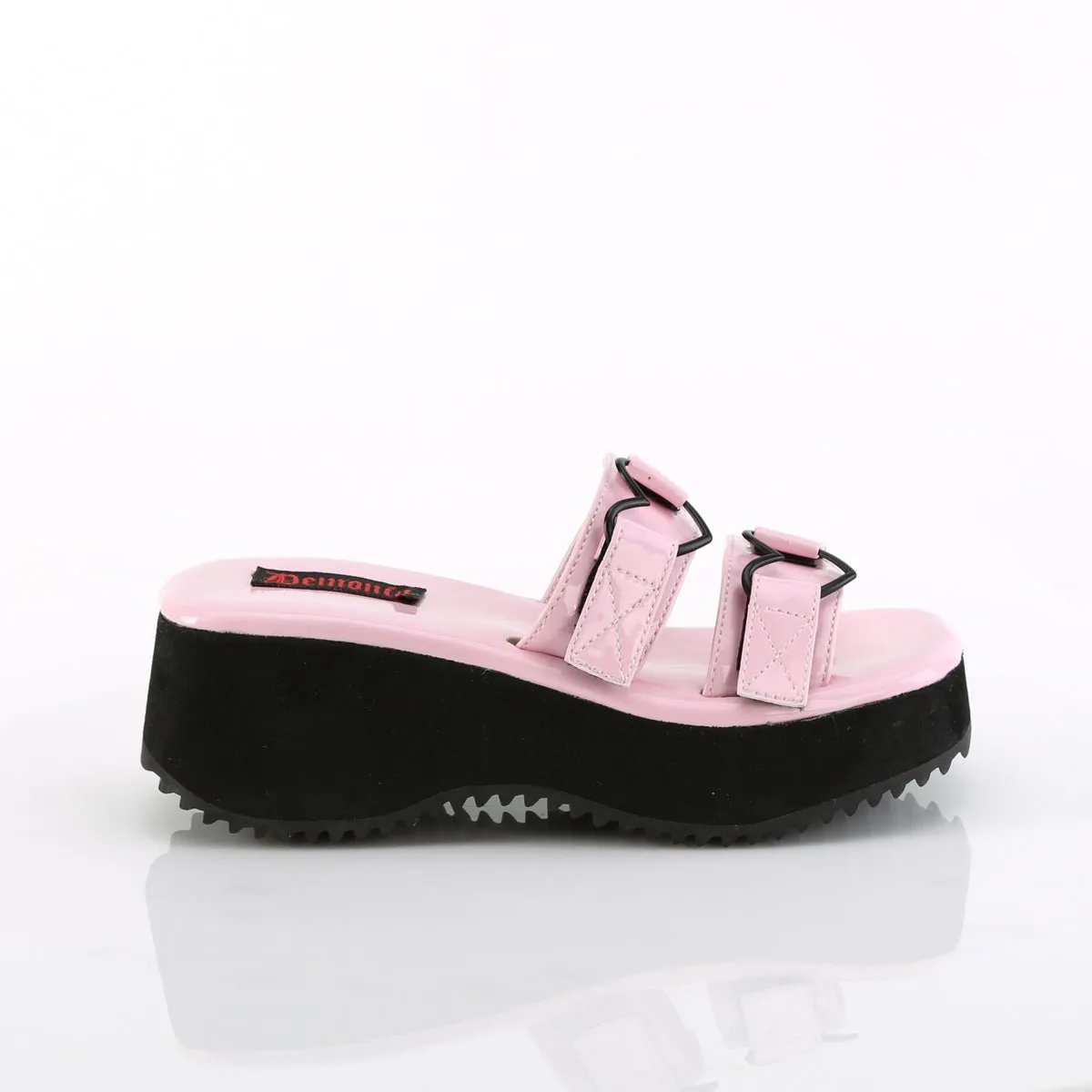 Demonia FLIP-12 | Baby Pink Hologram Patent Sandals