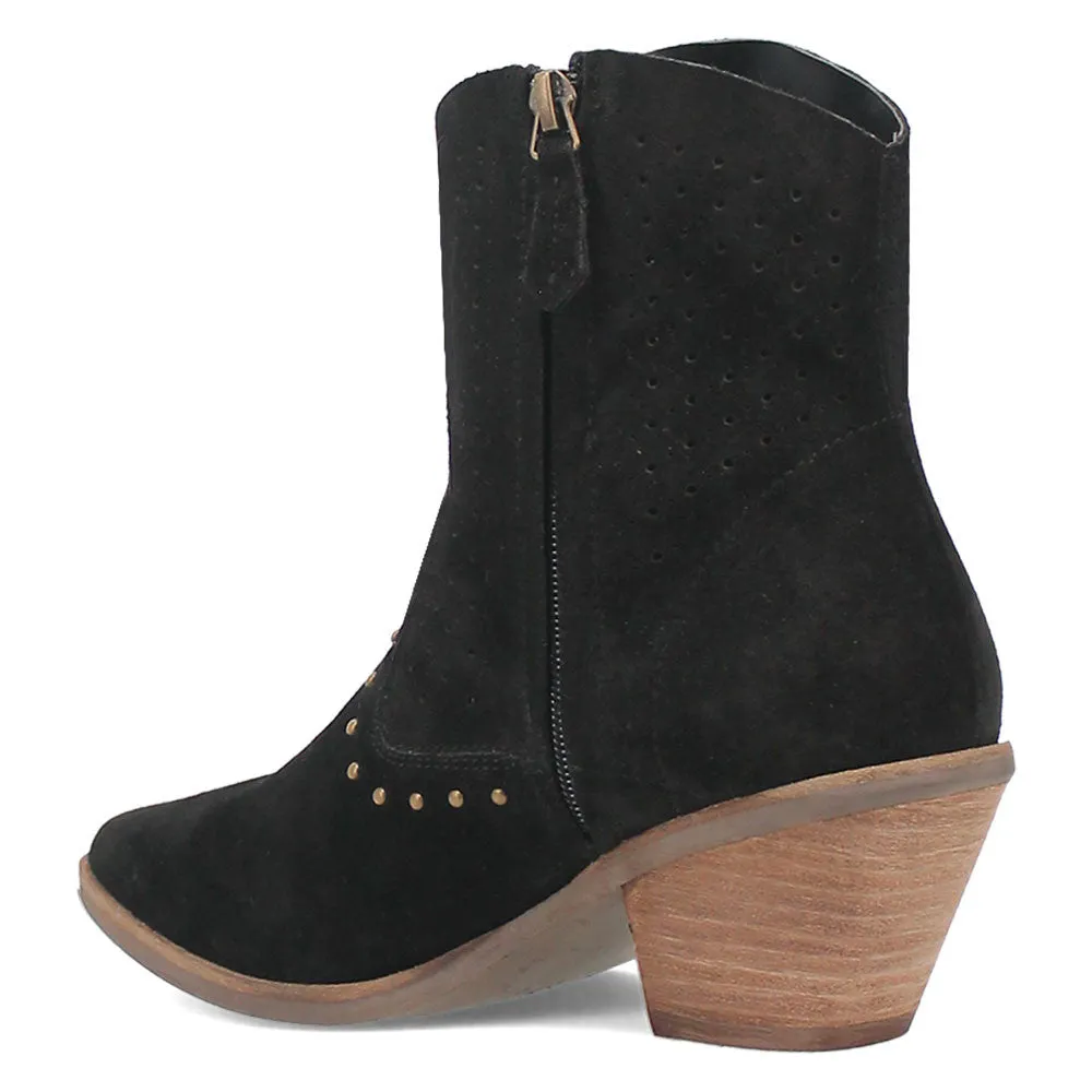 Dingo Miss Priss Black Zipper Snip Toe Suede Leather Ankle Boot