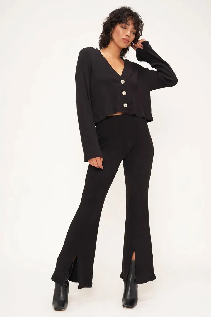 Dylan Front Slit Ribbed Pant I Black