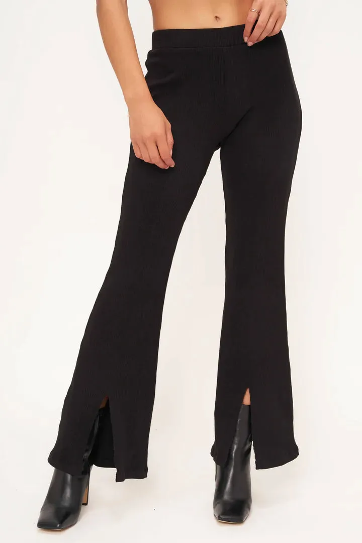 Dylan Front Slit Ribbed Pant I Black