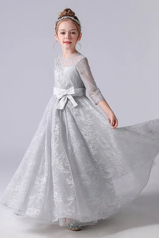 Elegant Appliques Long Sleeves Flower Girl Dress With Bowknot