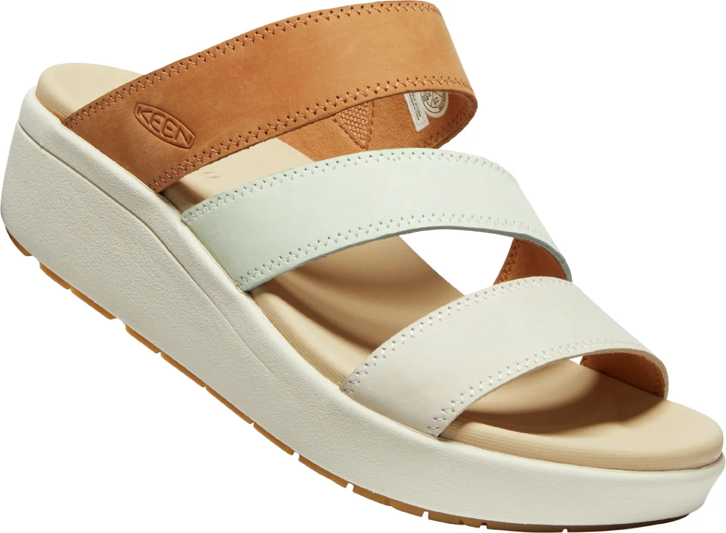 Ellecity Wedge Slide in Natural Leather/ Clear Aqua