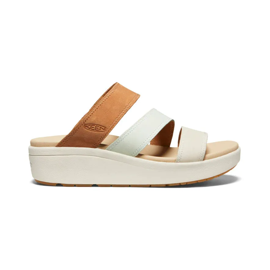 Ellecity Wedge Slide in Natural Leather/ Clear Aqua