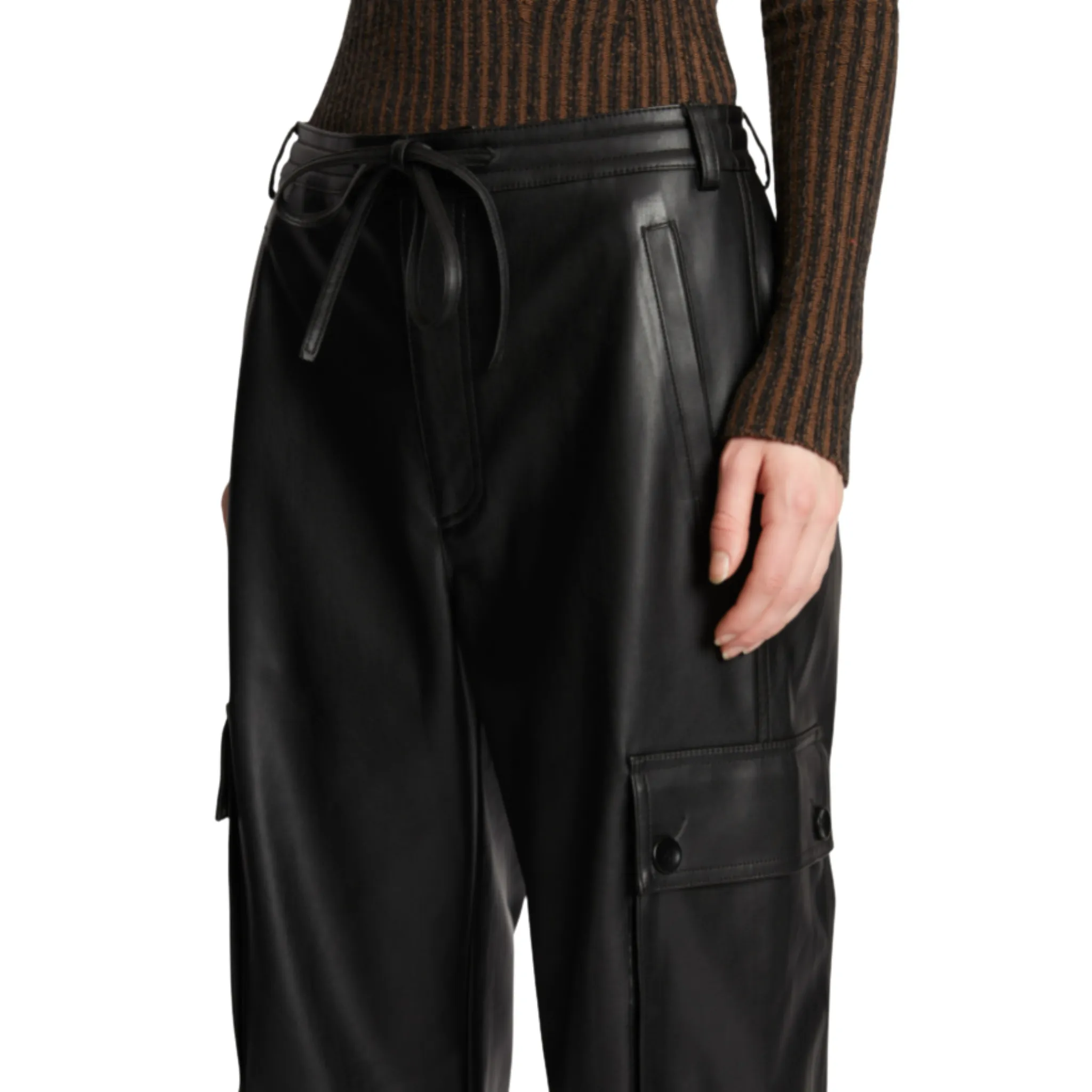 Faux Leather Drawstring Cargo Pant